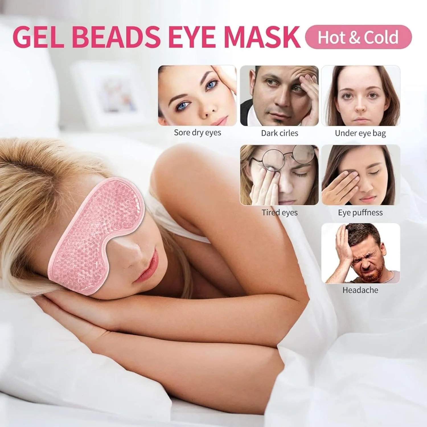 تزویق 2 عدد ماسک چشم، ژل درمانی گرم و سرد قابل استفاده مجدد برای پف، حلقه های تیره، کیسه های زیر چشم، خشکی چشم، سردرد، میگرن، رفع استرس - کمپرس مهره ژلی خنک کننده (صورتی)