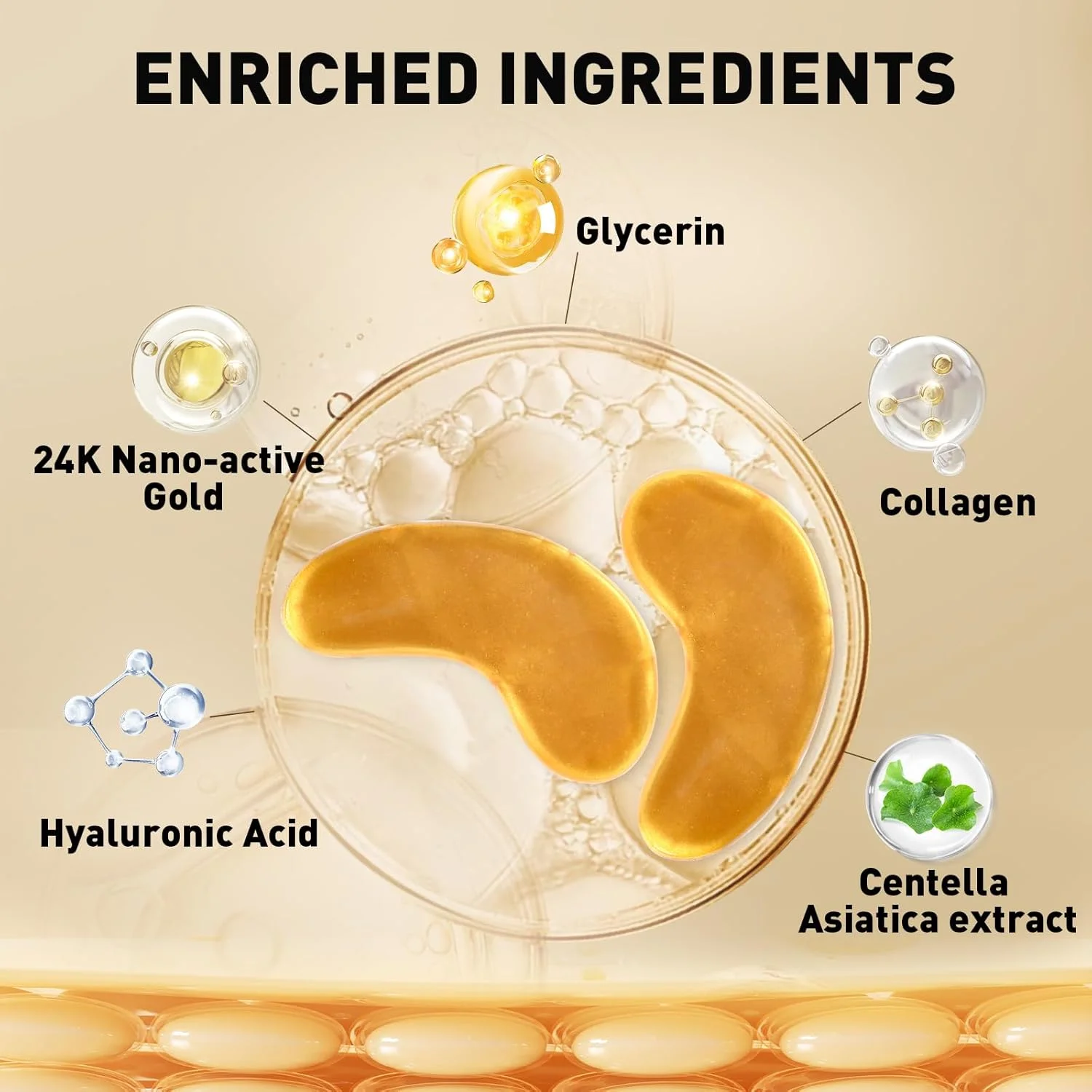 پدهای زیر چشم CHMI (۵۰ جفت) - پدهای طلای ۲۴ عیار برای پف زیر چشم، حلقه‌های تیره، کیسه‌های زیر چشم و چین و چروک، محصولات مراقبت از پوست کلاژن، زیبایی و مراقبت شخصی