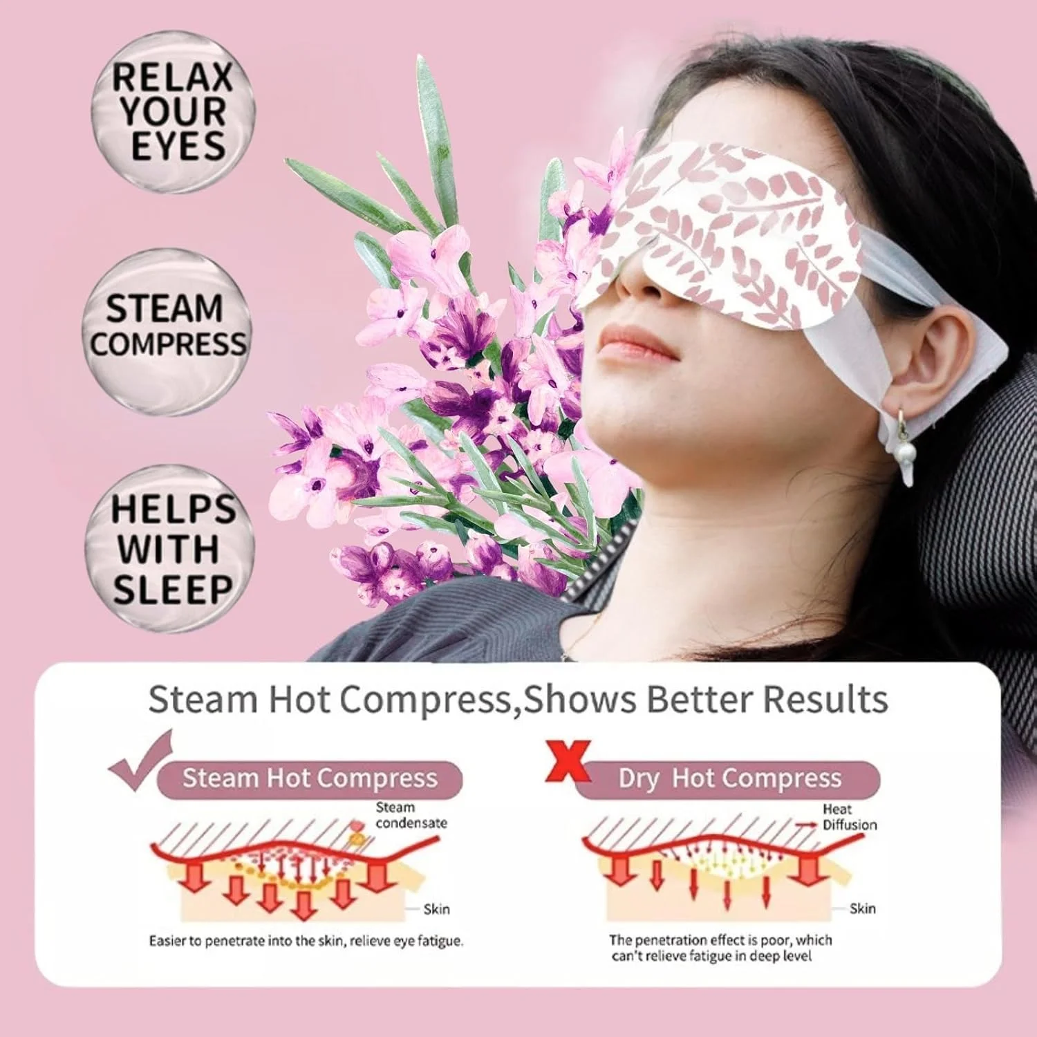 ۵ بسته ماسک چشم بخار برای خشکی چشم، کمپرس گرم اسطوخودوس خود گرم شونده، ماسک های تسکین دهنده برای خواب، گرمای مرطوب آرامش بخش برای خستگی، کمک استراحت سفر برای زنان و مردان