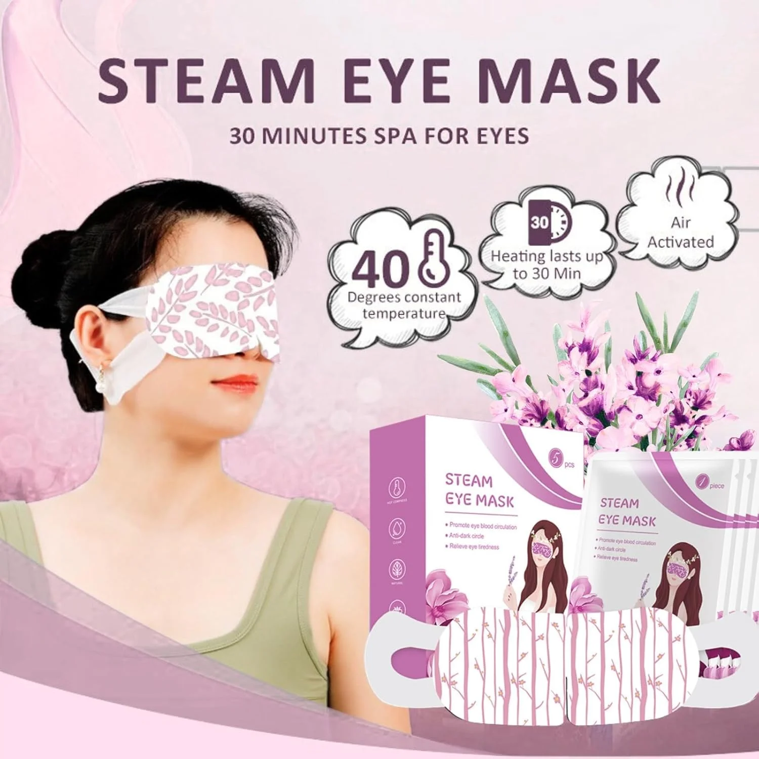 ۵ بسته ماسک چشم بخار برای خشکی چشم، کمپرس گرم اسطوخودوس خود گرم شونده، ماسک های تسکین دهنده برای خواب، گرمای مرطوب آرامش بخش برای خستگی، کمک استراحت سفر برای زنان و مردان