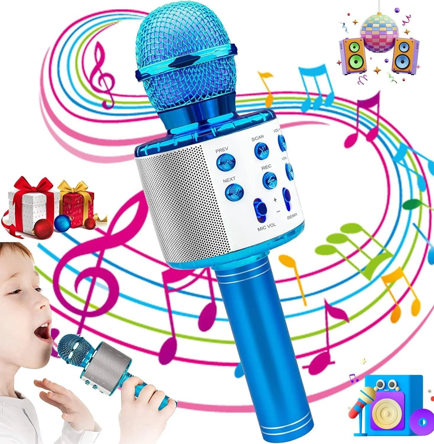 میکروفون کارائوکه بلوتوث بی سیم STAYOUNG برای کودکان - پخش کننده و ضبط کننده میکروفون کارائوکه دستی قابل حمل 5 در 1 با رادیو FM ریمیکس قابل تنظیم