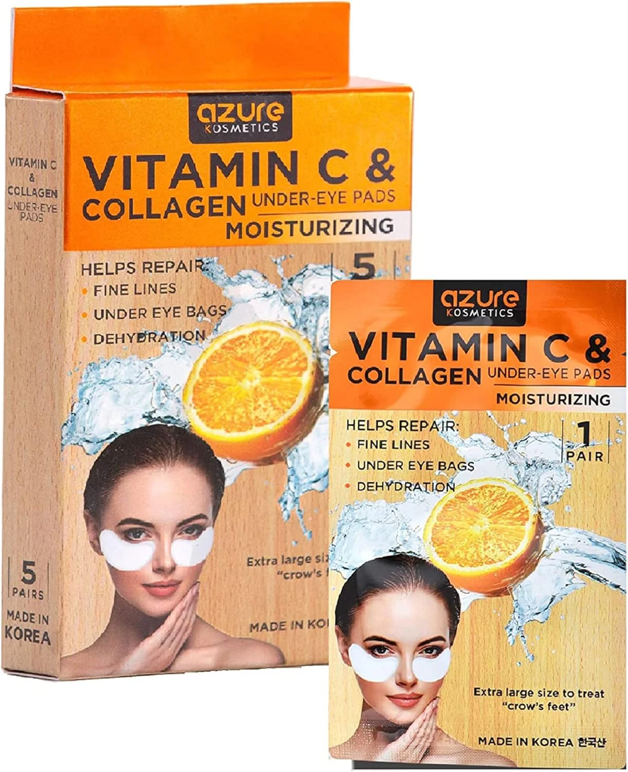 درمان آبرسان لوکس زیر چشم کلاژن و ویتامین C از Azure Cosmetics – کاهش خطوط ریز و چین و چروک | کاهش پف زیر چشم | تقویت و مرطوب کننده – 5 جفت