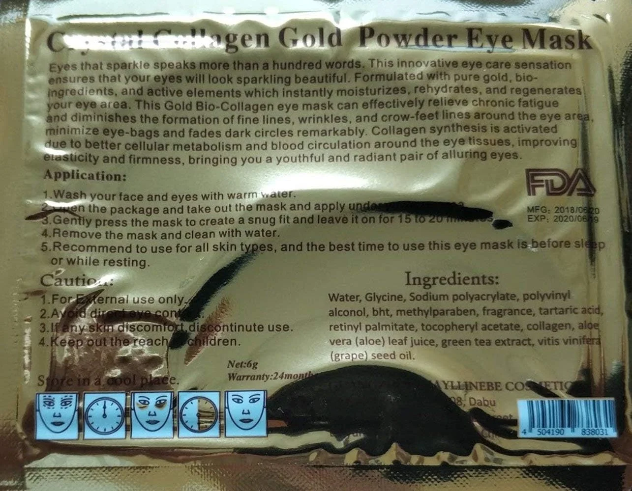 ماسک چشم طلای 24K، 30 جفت پد چشم کلاژن کریستالی طبیعی برای ضد پیری و مرطوب کننده، کاهش سیاهی دور چشم، پف و چین و چروک