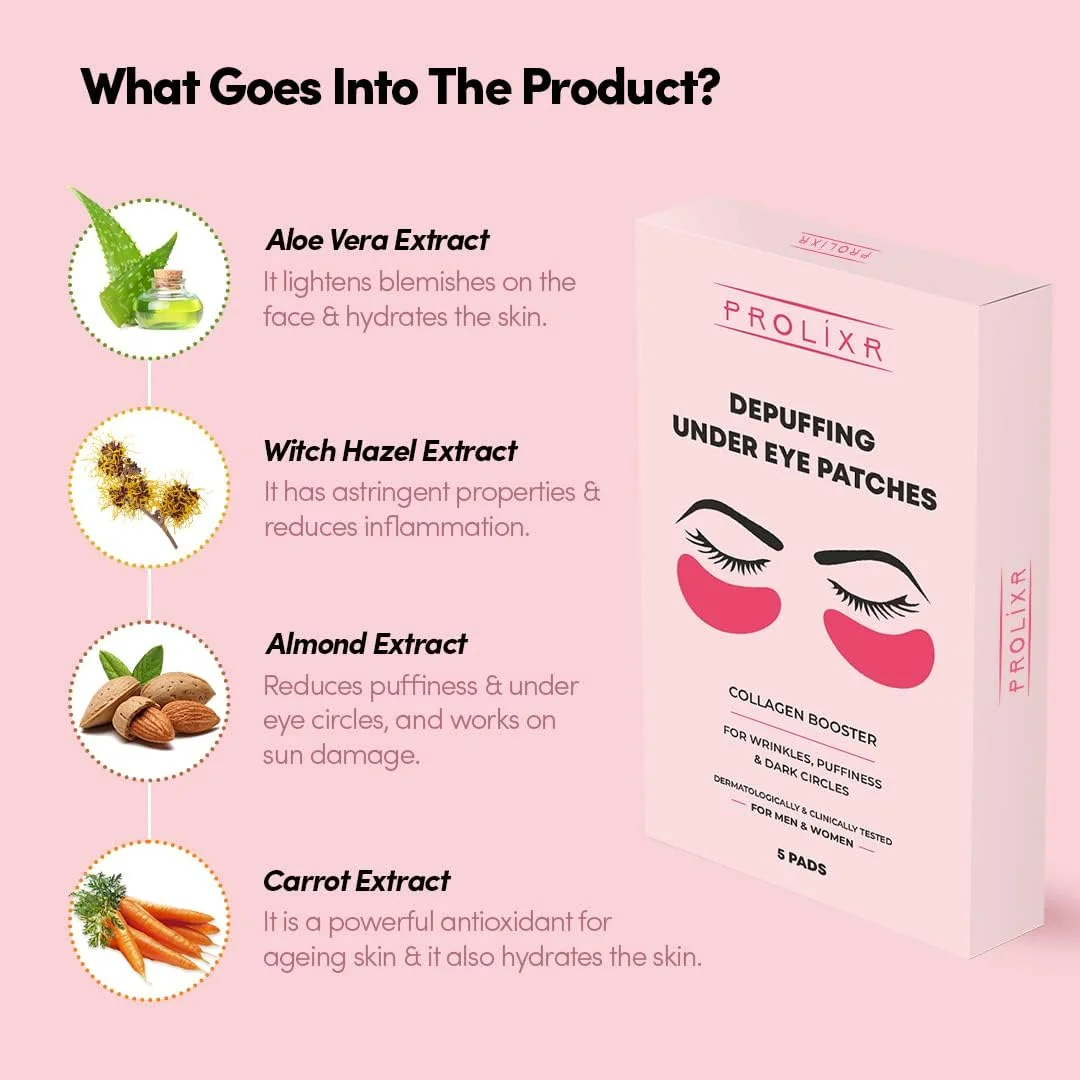 پد زیر چشم ضد پف پرولیکسر - تقویت کننده کلاژن - برای خطوط ریز، پف و سیاهی دور چشم - برای آقایان و بانوان - 5 عدد