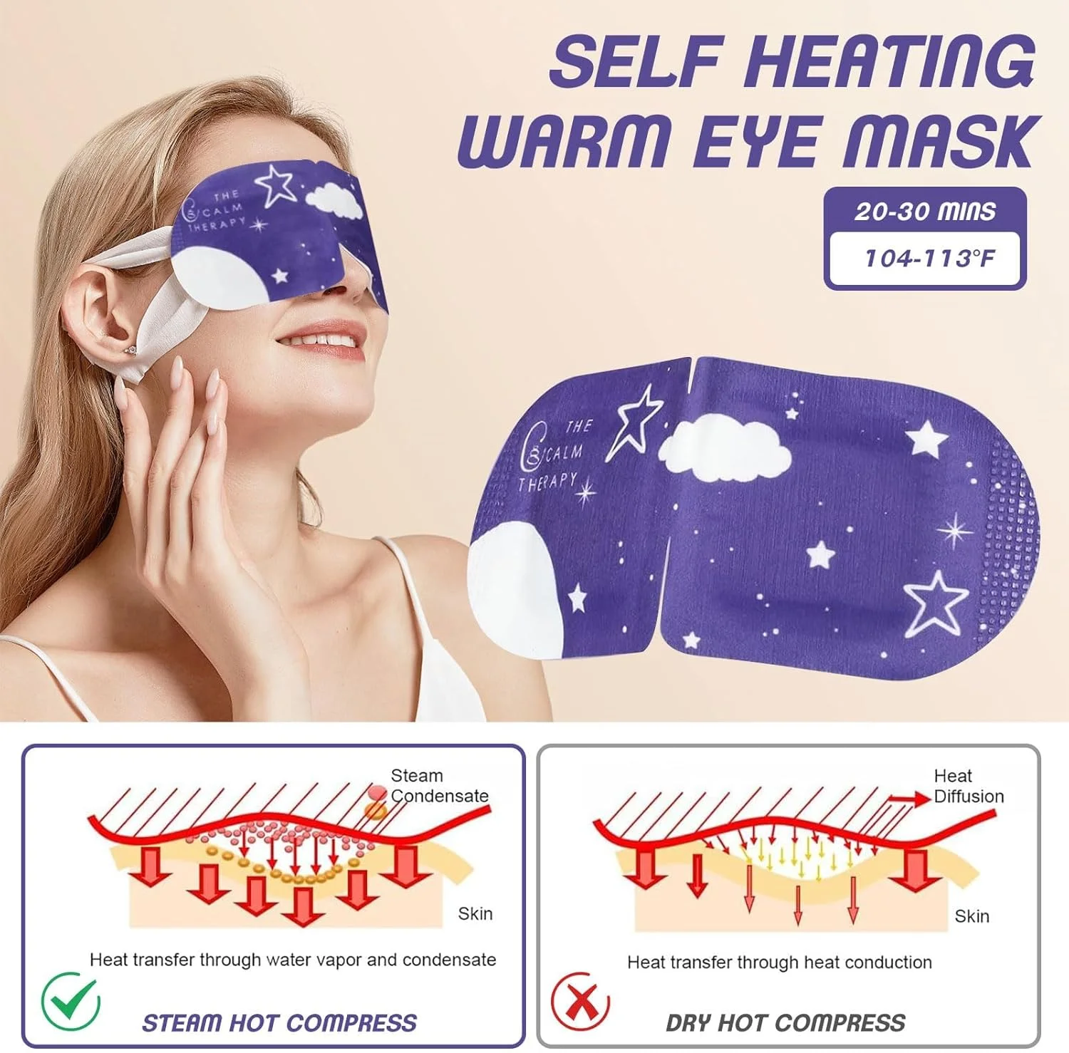 ماسک چشم خود گرم شونده 15 عددی، ماسک بخار چشم برای خشکی چشم، پد گرم مرطوب کننده چشم با 3 رایحه آرامش بخش، تسکین خستگی چشم و بهبود خواب (اسطوخودوس، بابونه، شکوفه گیلاس)