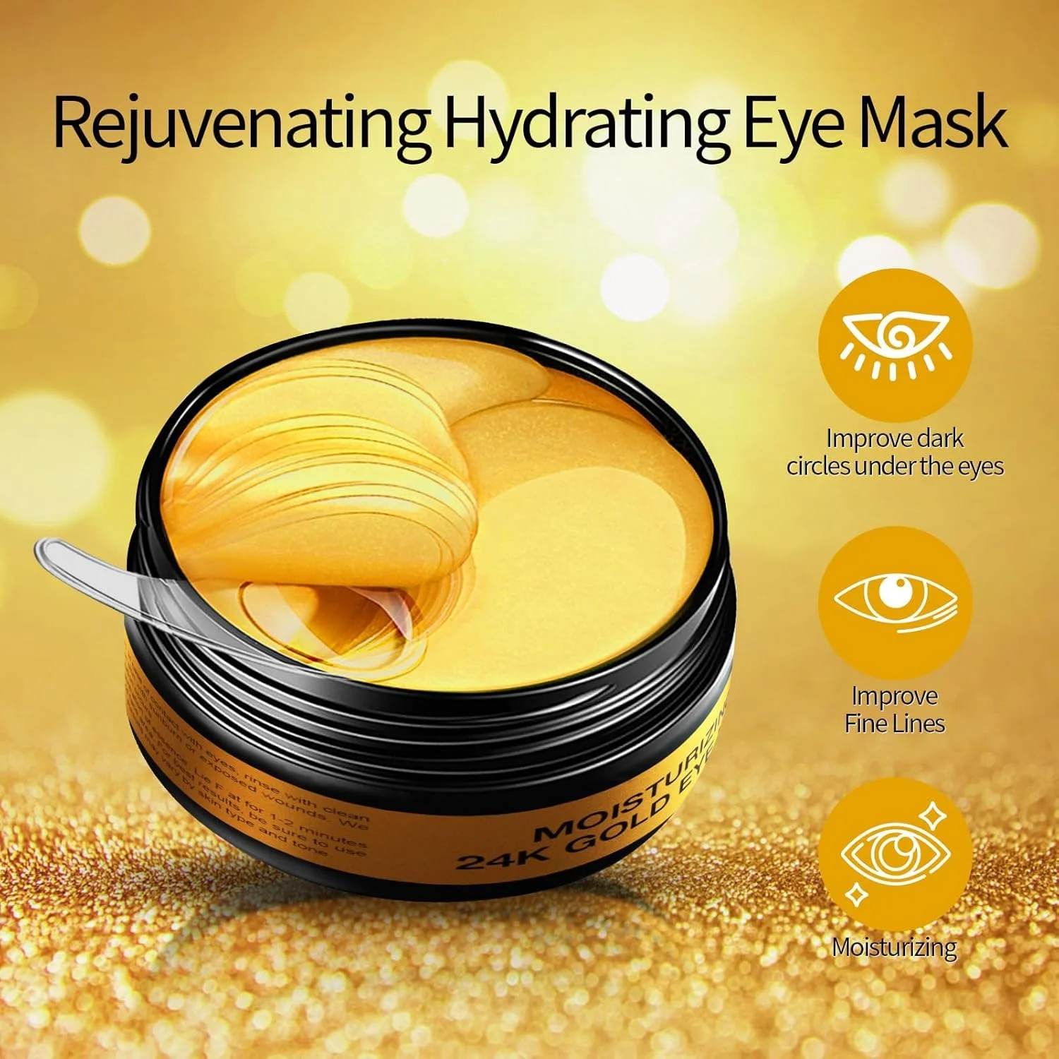 ماسک دور چشم تونبات - 60 عدد - ماسک دور چشم طلای 24 عیار - ضد پیری - حاوی کلاژن و اسید هیالورونیک - از بین برنده سیاهی دور چشم، پف و چین و چروک، مرطوب کننده - مراقبت از پوست در خانه