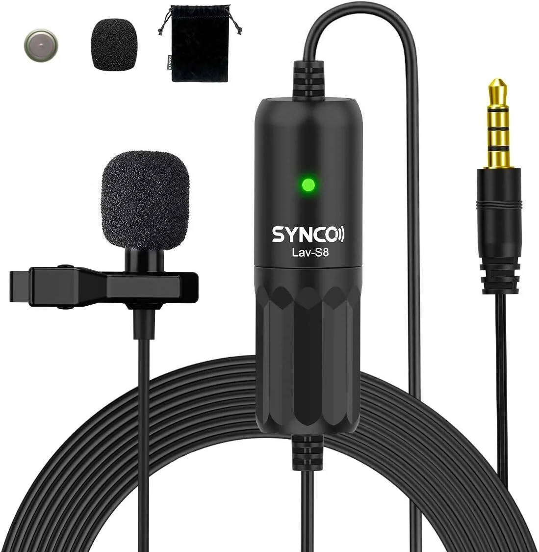 میکروفون یقه‌ای SYNCO Lav S8، الگوی دریافت 360 درجه، کاهش نویز، اتصال خودکار، اومنی‌دیرکشنال گیره‌ای، میکروفون استودیویی 3.5 میلی‌متری TRRS/TRS برای ویدیوهای یوتیوب، مناسب برای دوربین گوشی، DSLR، مشکی | LAV-S8 - BK