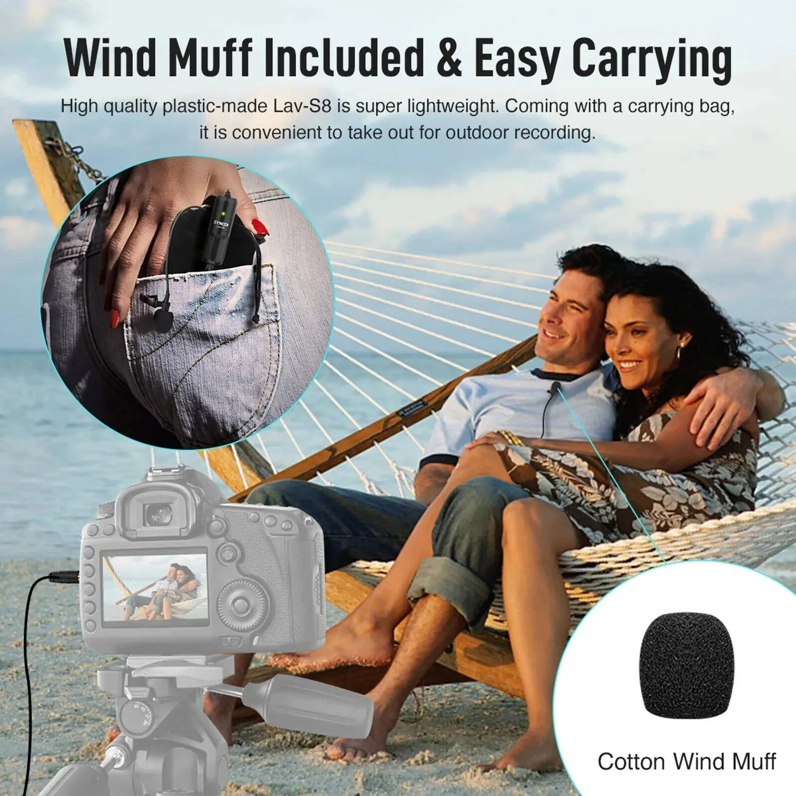 میکروفون یقه‌ای SYNCO Lav S8، الگوی دریافت 360 درجه، کاهش نویز، اتصال خودکار، اومنی‌دیرکشنال گیره‌ای، میکروفون استودیویی 3.5 میلی‌متری TRRS/TRS برای ویدیوهای یوتیوب، مناسب برای دوربین گوشی، DSLR، مشکی | LAV-S8 - BK