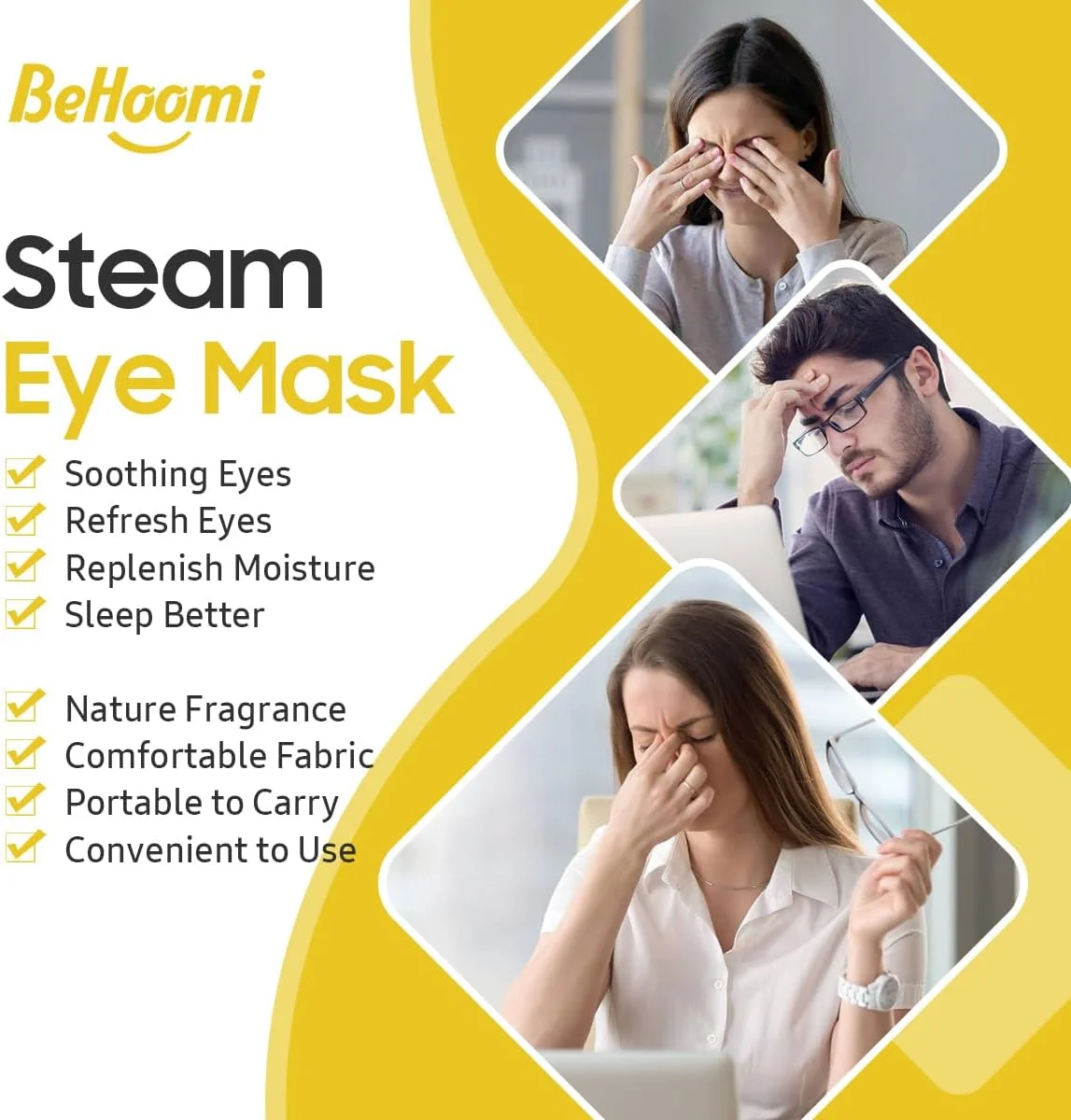 ماسک چشم بخار، 10 عدد ماسک چشم گرم بابونه برای خشکی چشم، ماسک چشم یکبار مصرف برای سیاهی و پف زیر چشم، کمپرس گرم مرطوب چشم برای چشم های خسته، رفع استرس
