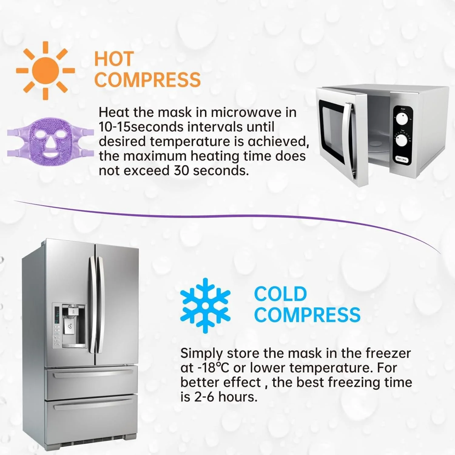 ماسک صورت و چشم تزویق، کمپرس یخ برای کاهش پف، سیاهی زیر چشم، میگرن، کمپرس گرم/سرد با پوشش مخملی نرم (بنفش)