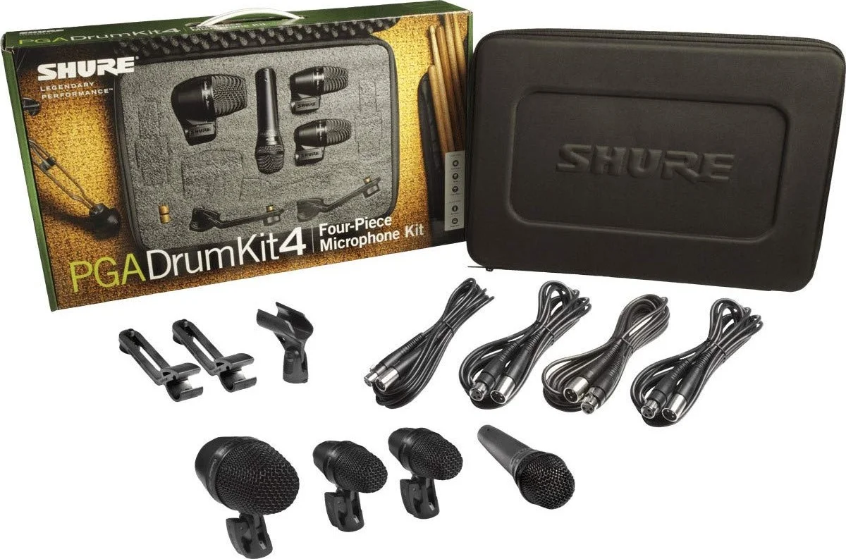 مجموعه میکروفون درام Shure PGA Drum Kit 4 - بسته 4 عددی میکروفون ضروری درام برای کیک، اسنر و تامز به همراه کابل و کیف | PGADRUMKIT4