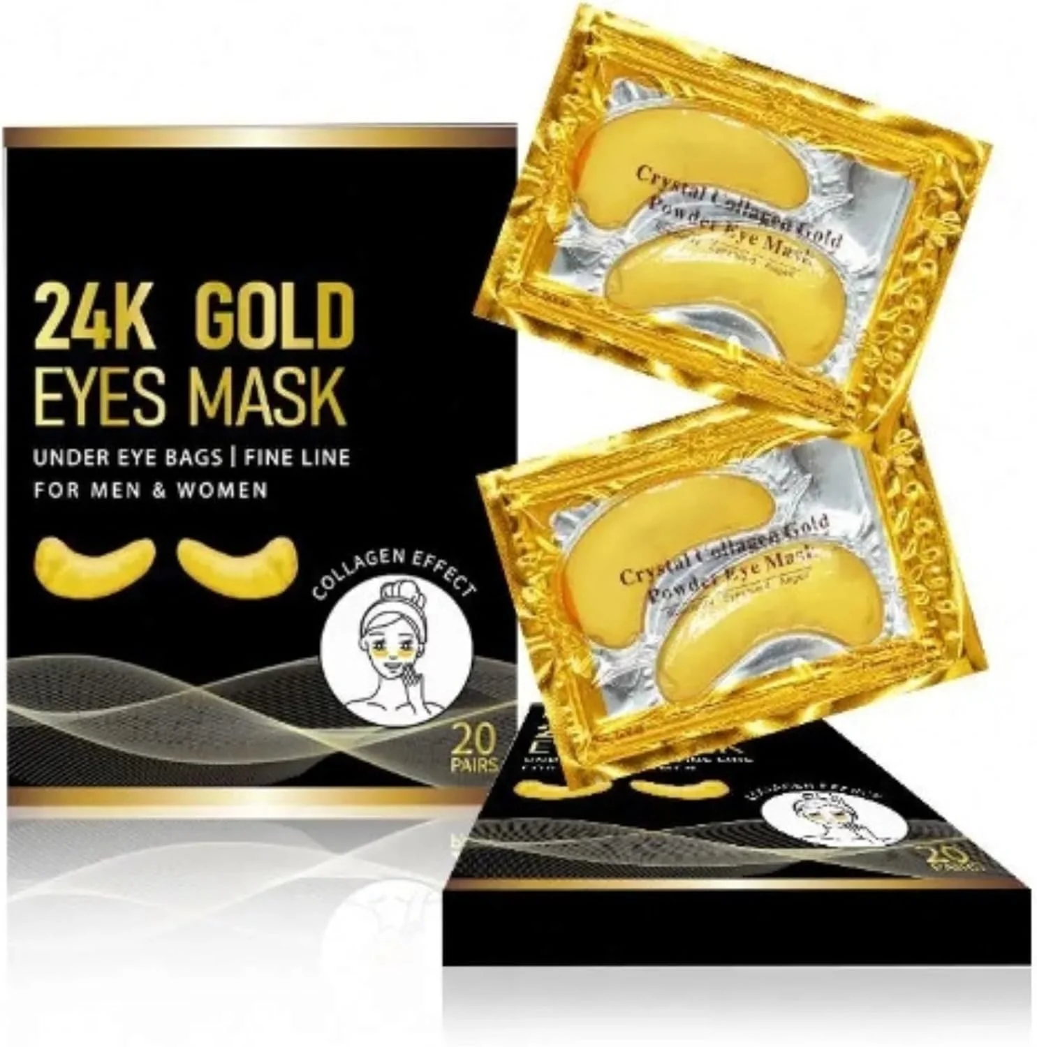 پدهای دور چشم مونته گونی با طلای 24 عیار (20 جفت) - ماسک دور چشم کلاژن و اسید هیالورونیک برای رفع تیرگی، پف و چین و چروک - پدهای ژلی مرطوب کننده و ضد پیری برای آقایان و بانوان