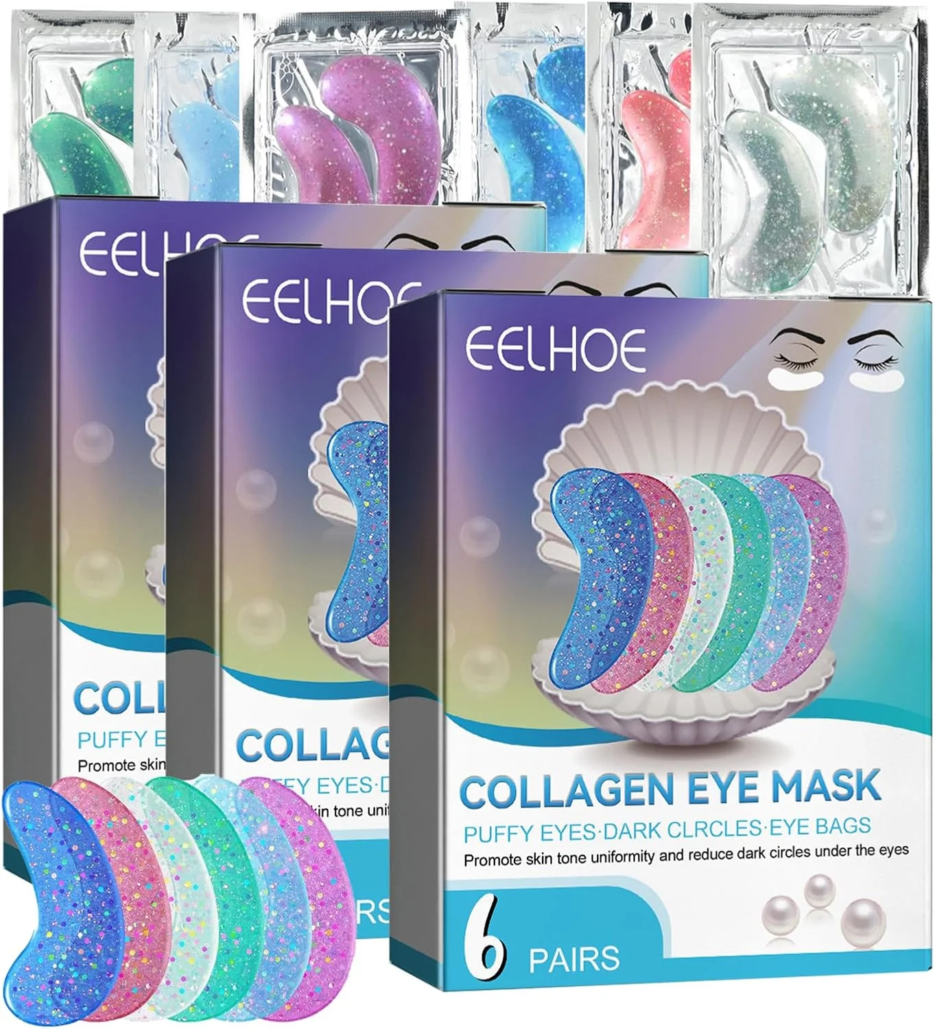 ۱۸ جفت ماسک چشم دریایی، پد چشم، تکه های چشم با کلاژن دریایی طبیعی و اسید هیالورونیک، پدهای چشم ضد پیری، کاهش دهنده چین و چروک