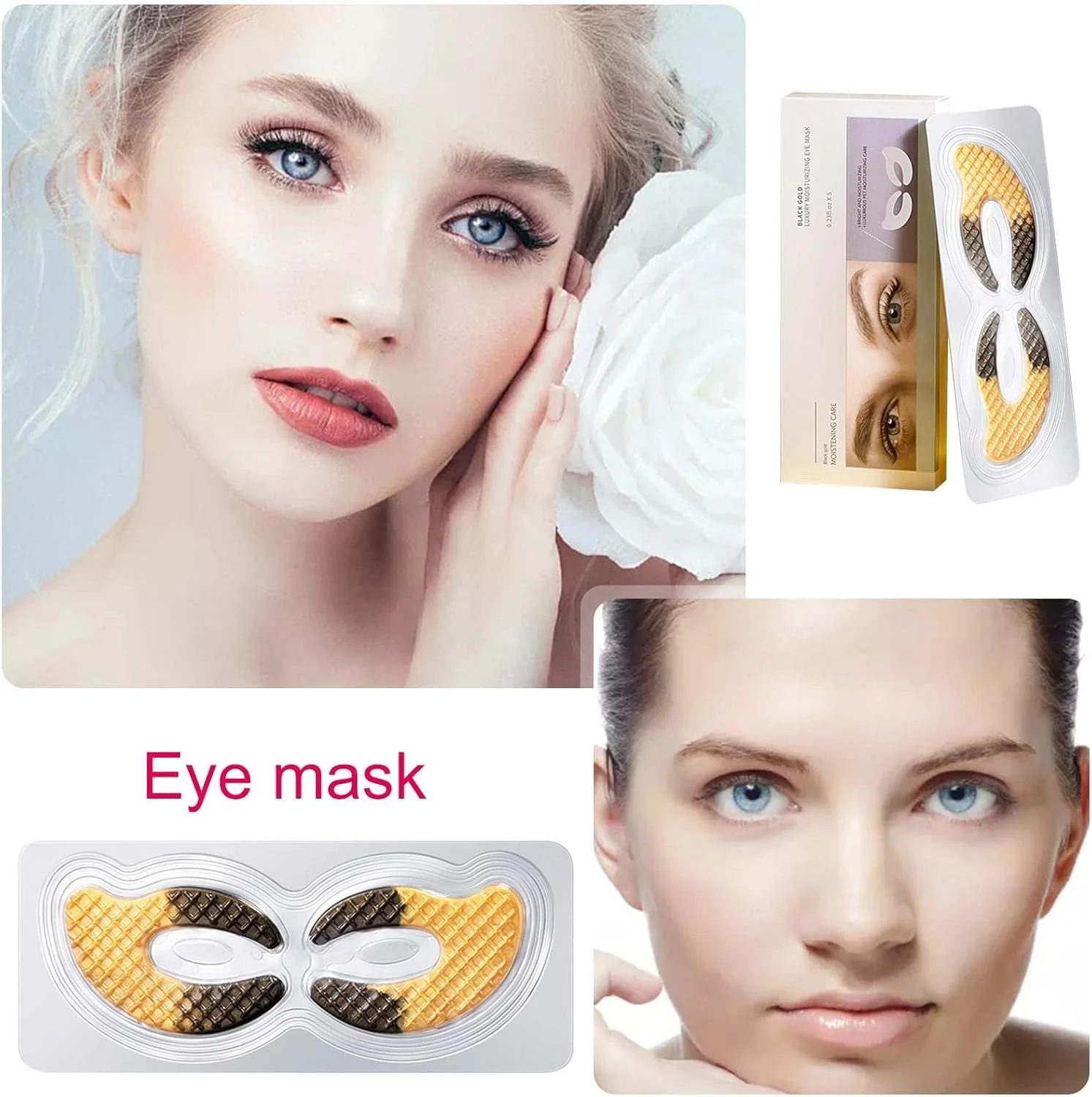 ۵ جفت پد زیر چشم | ماسک زیر چشم خاویار طلایی مشکی | پچ هیدروژل چشم، کیت ماسک چشم آرایشی زیبایی، پد ژلی مژه برای چشم و درمان سیاهی دور چشم