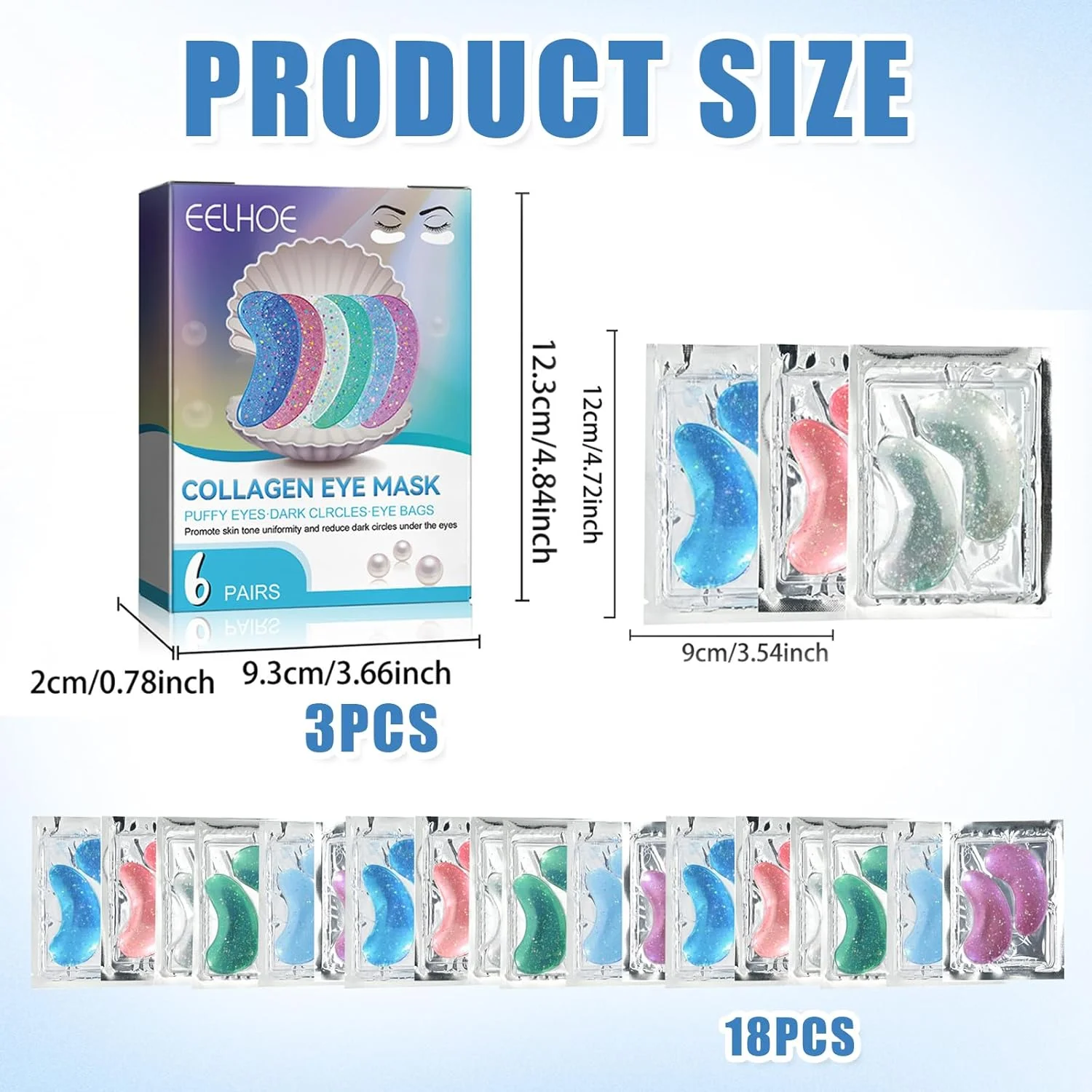 ۱۸ جفت ماسک چشم دریایی، پد چشم، تکه های چشم با کلاژن دریایی طبیعی و اسید هیالورونیک، پدهای چشم ضد پیری، کاهش دهنده چین و چروک
