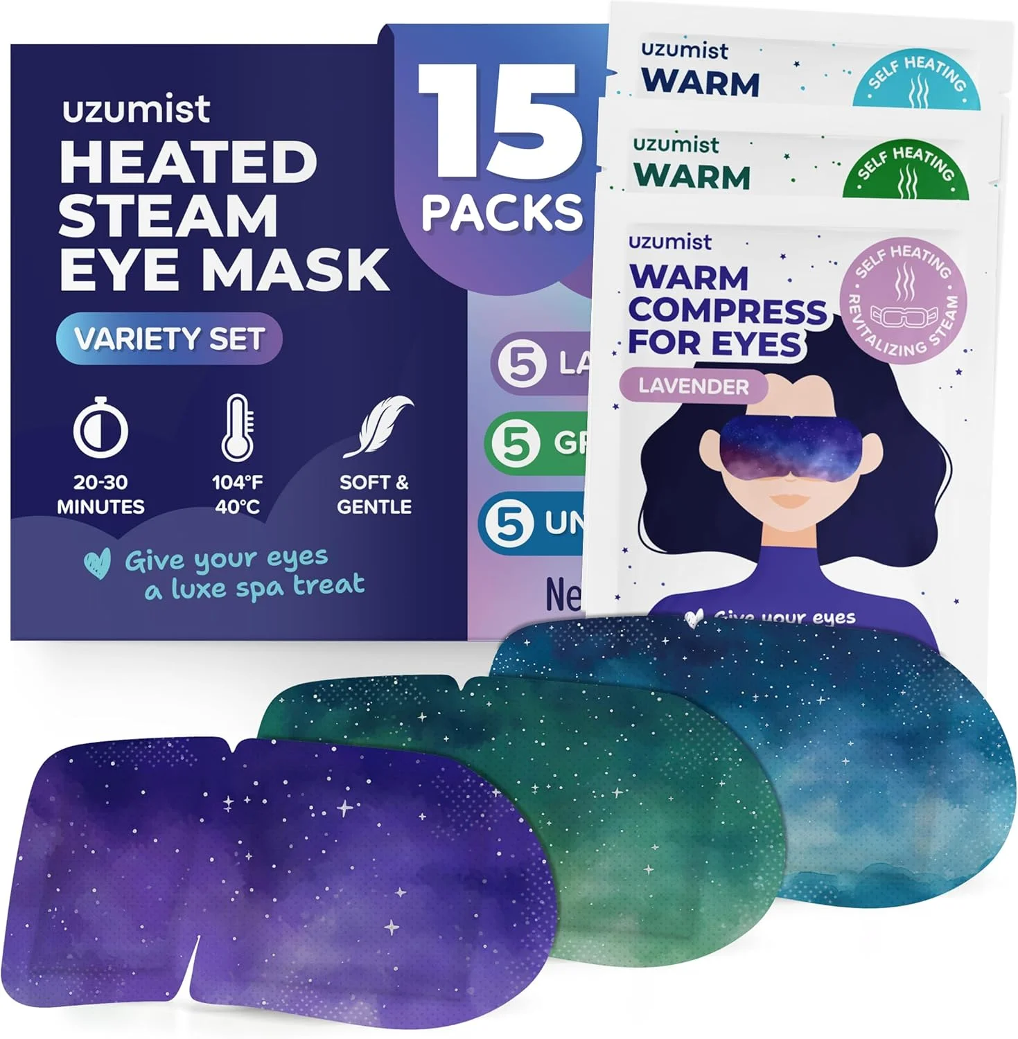 ماسک چشم گرم برای خشکی چشم - 15 عدد ماسک چشم بخار خود گرم شونده - کمپرس گرم برای چشم - گرم کننده و آماده استفاده برای خواب و آرامش - کمپرس چشم گرم قابل حمل برای ملزومات سفر خشکی چشم