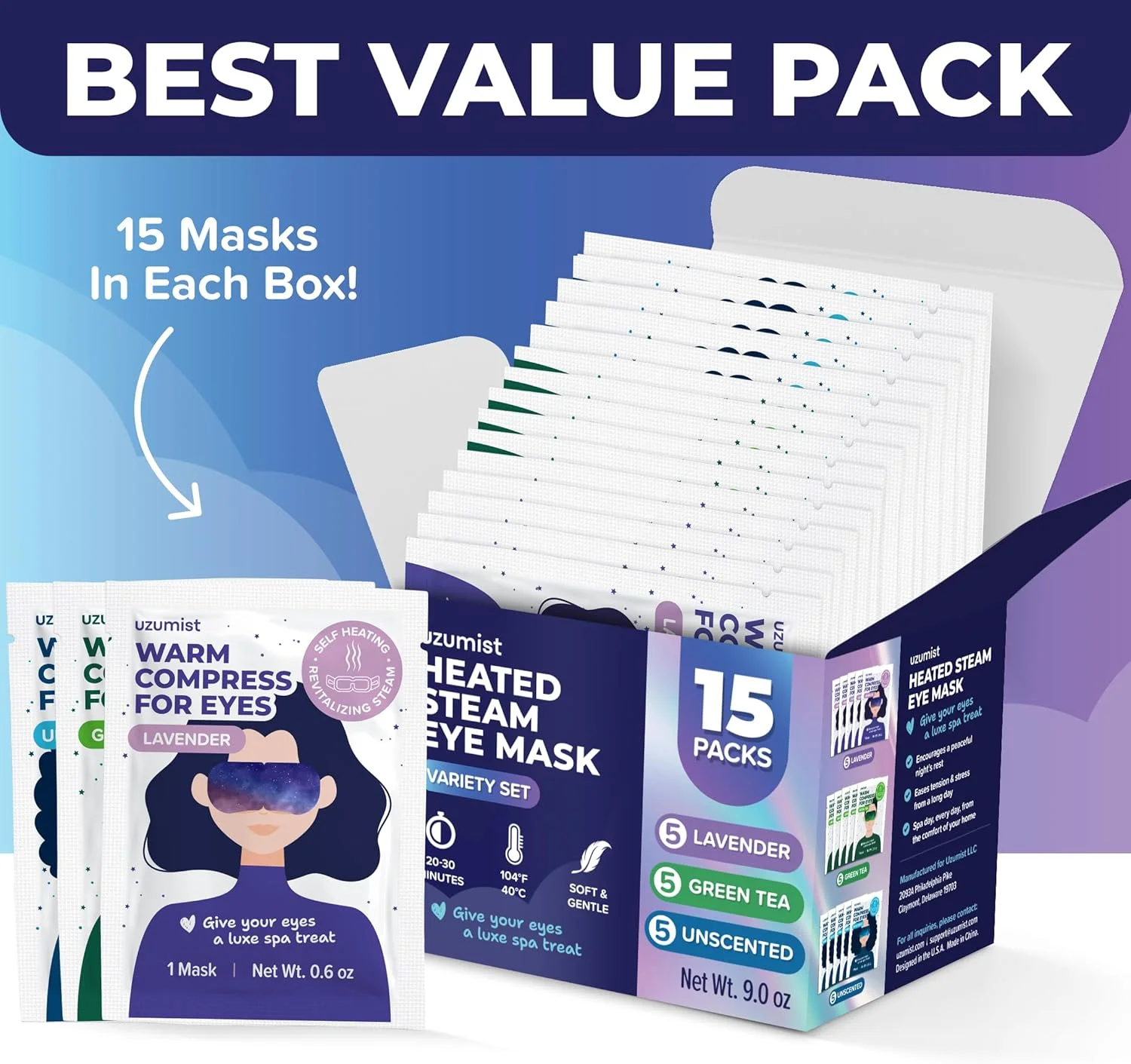 ماسک چشم گرم برای خشکی چشم - 15 عدد ماسک چشم بخار خود گرم شونده - کمپرس گرم برای چشم - گرم کننده و آماده استفاده برای خواب و آرامش - کمپرس چشم گرم قابل حمل برای ملزومات سفر خشکی چشم