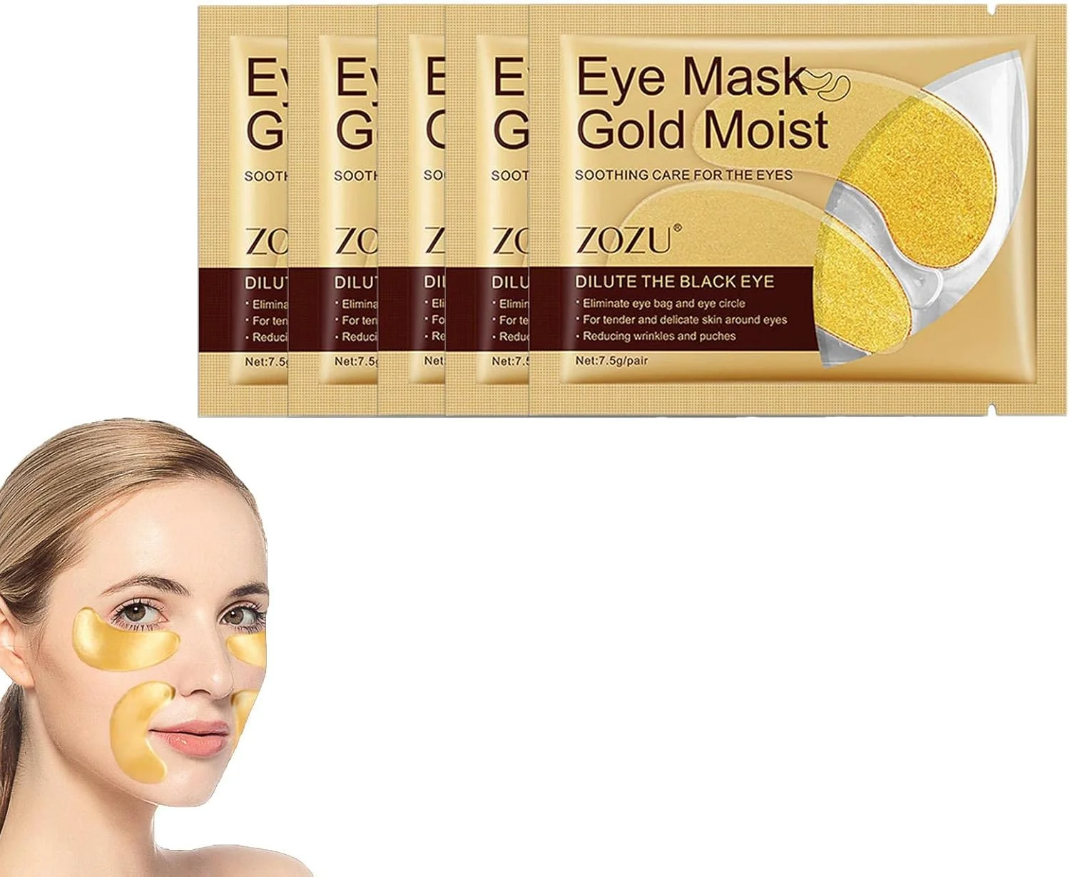 پدهای زیر چشم - پد چشم طلایی 5 جفتی، ترمیم کننده سیاهی و خستگی دور چشم | محصولات محافظت از چشم، پد زیر چشم برای مراقبت شخصی.