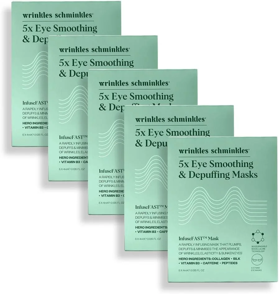 ماسک های صاف کننده و ضد پف دور چشم Wrinkles Schminkles - ماسک ضد پف کلاژن برای صاف کردن چروک ها، کاهش پف زیر چشم و آبرسانی تیرگی های دور چشم - 100% زیست تخریب پذیر (5 جفت)
