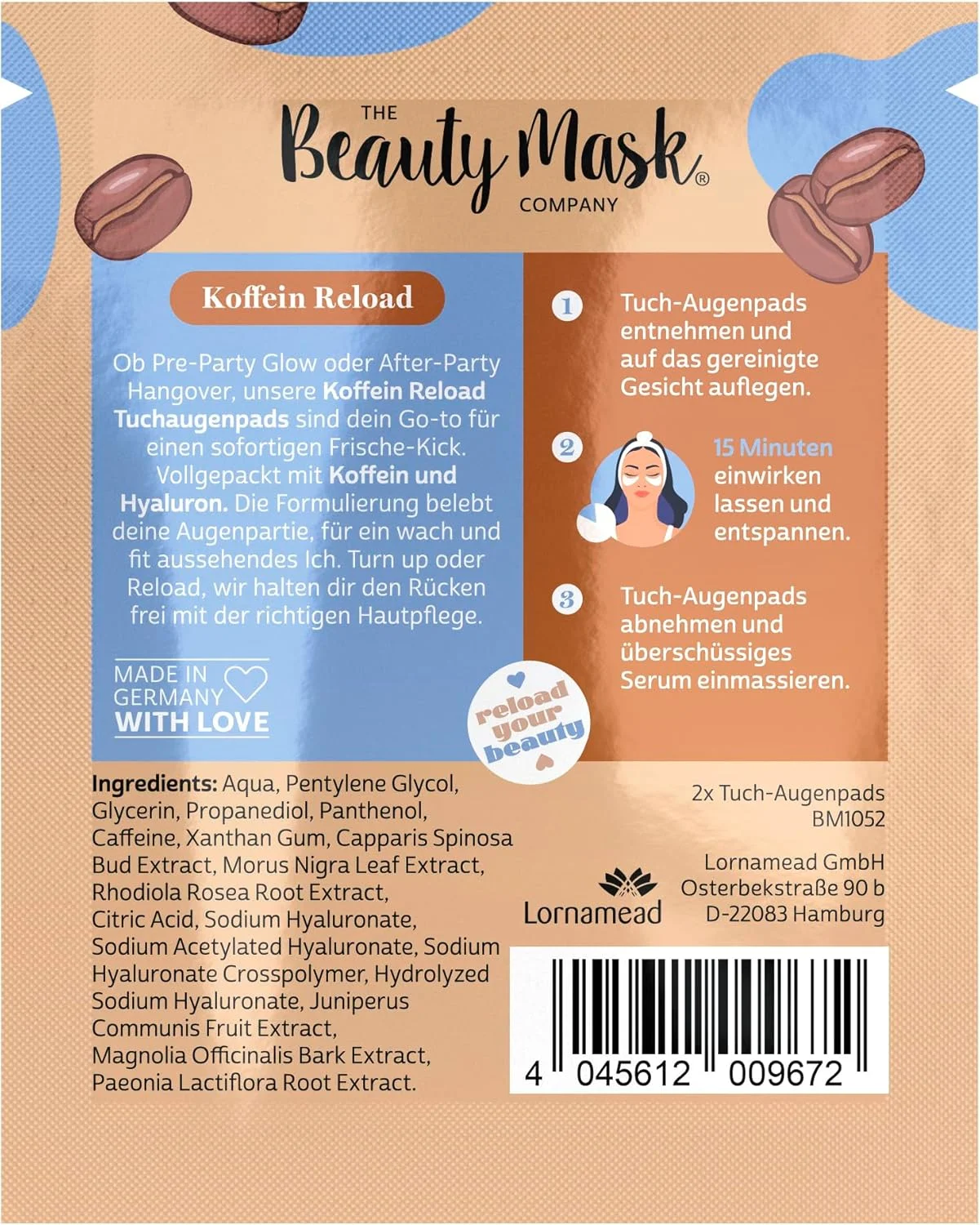 پدهای پارچه ای دور چشم کمپانی Beauty Mask | احیا کننده با کافئین | مراقبت از چشم برای شادابی فوری | 1 بسته حاوی دو پد