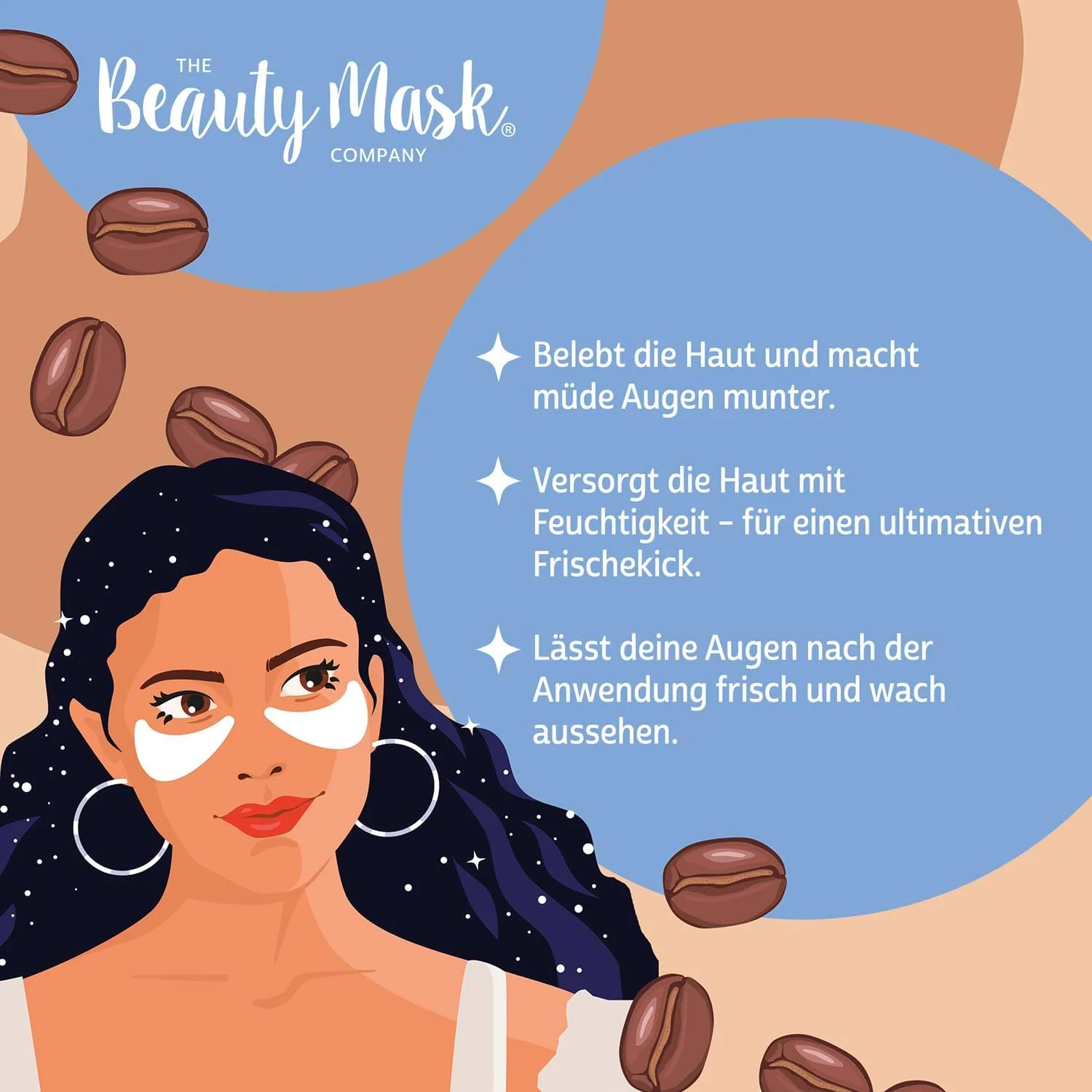 پدهای پارچه ای دور چشم کمپانی Beauty Mask | احیا کننده با کافئین | مراقبت از چشم برای شادابی فوری | 1 بسته حاوی دو پد