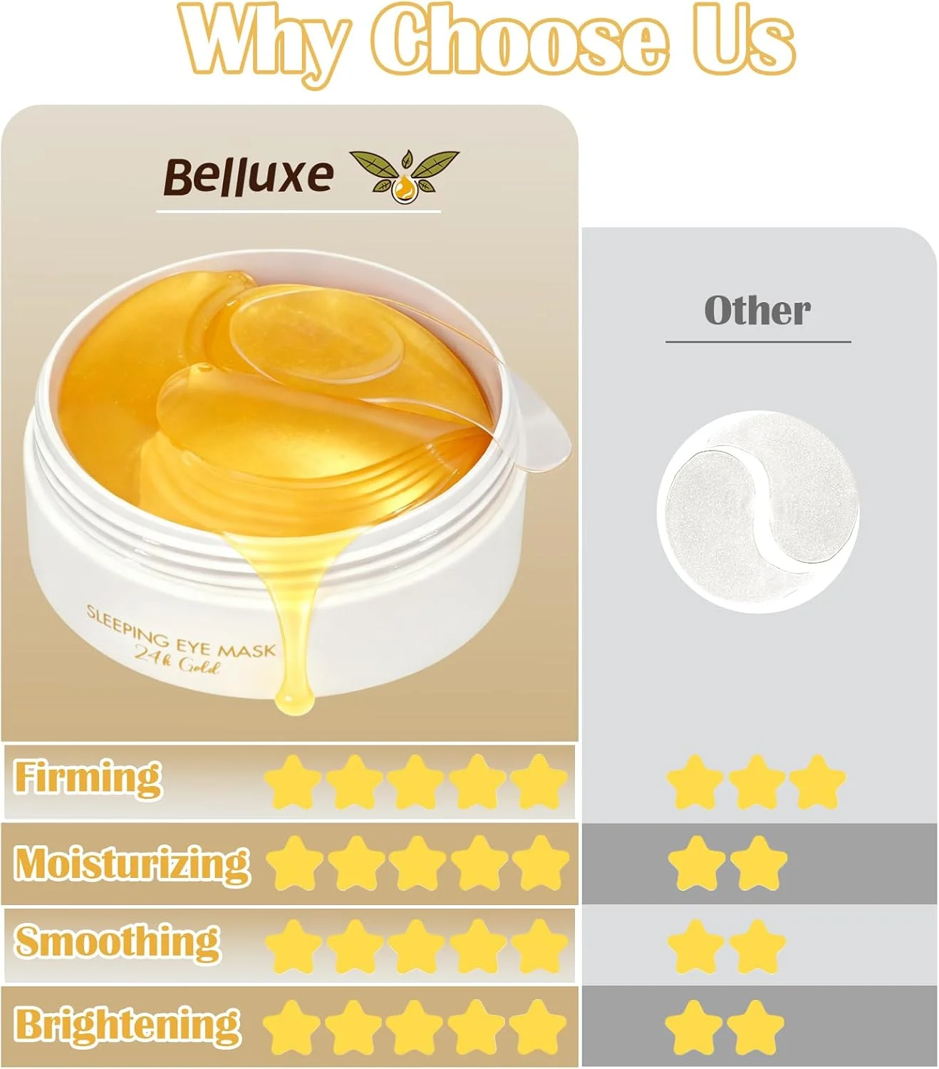 ماسک چشم طلای 24 عیار، 2 بسته - 60 جفت، 120 عدد | پدهای ژلی سفت کننده چشم برای چین و چروک و سیاهی دور چشم، روشن کننده مراقبت از زیر چشم