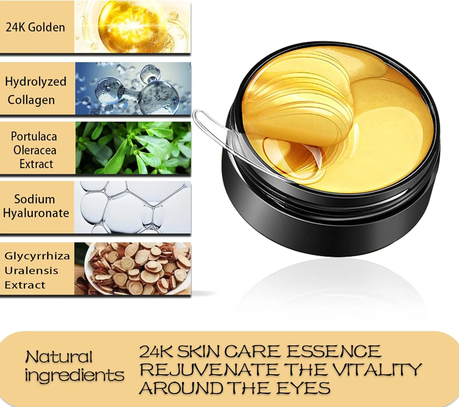 ماسک زیر چشم طلای 24 عیار، 30 جفت، ماسک زیر چشم کریستال کلاژن برای سیاهی دور چشم، پف و چین و چروک، پف زیر چشم، ضد پیری، ماسک ژلی سفت کننده چشم برای پف چشم (طلایی)