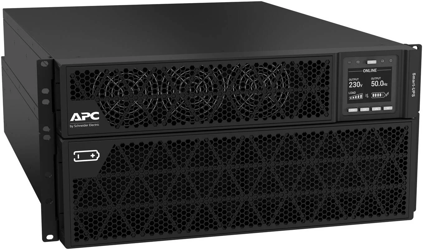 یو پی اس هوشمند APC RT 8kVA، ولتاژ ورودی 230 ولت، نصب شده در رک به همراه کیت، نوع باتری اسید سرب، 2 خروجی IEC C13+1 خروجی IEC C19، اتصال C19، توان شارژر 239 وات، زمان کارکرد توسعه یافته 1، مشکی | SRTG8KXLI