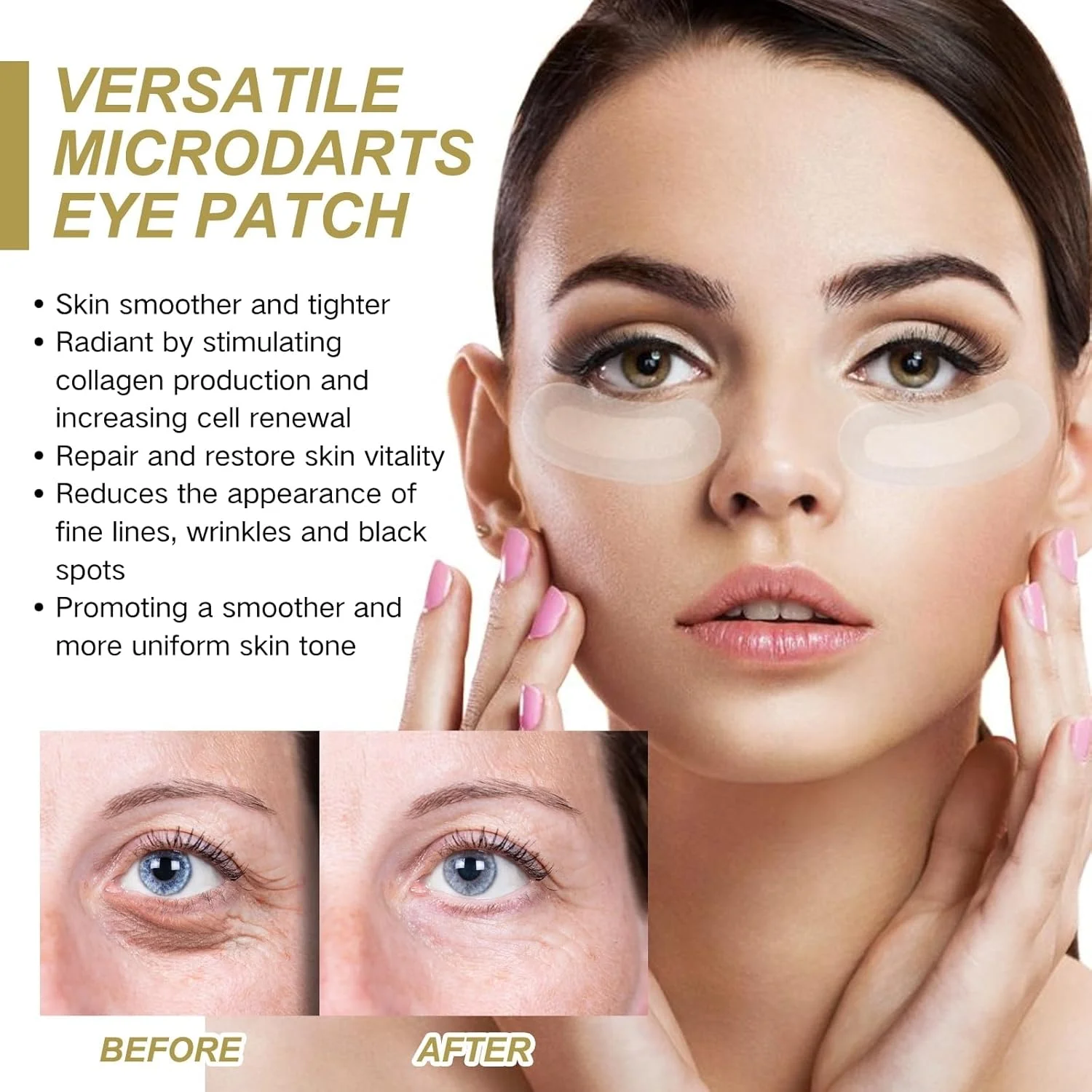 پچ های سوزنی ریز ضد چروک - پچ های میکرونیدل حل شونده دور چشم - پچ های ضد چروک برای سیاهی و پف زیر چشم - پچ های زیر چشم با اسید هیالورونیک