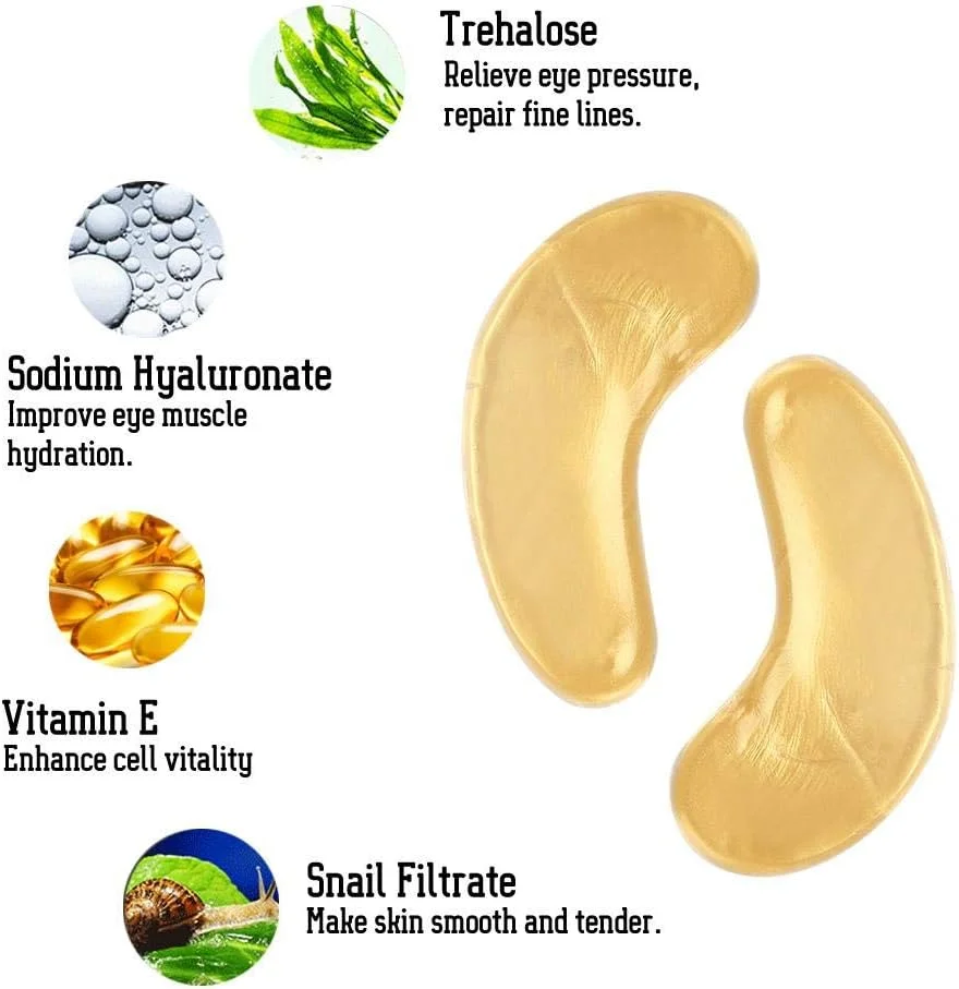 ماسک چشم طلایی، پدهای کلاژن زیر چشم برای رفع سیاهی و پف زیر چشم، پدهای ژلی مرطوب کننده عمیق و بهبود دهنده خاصیت ارتجاعی (10 عدد)