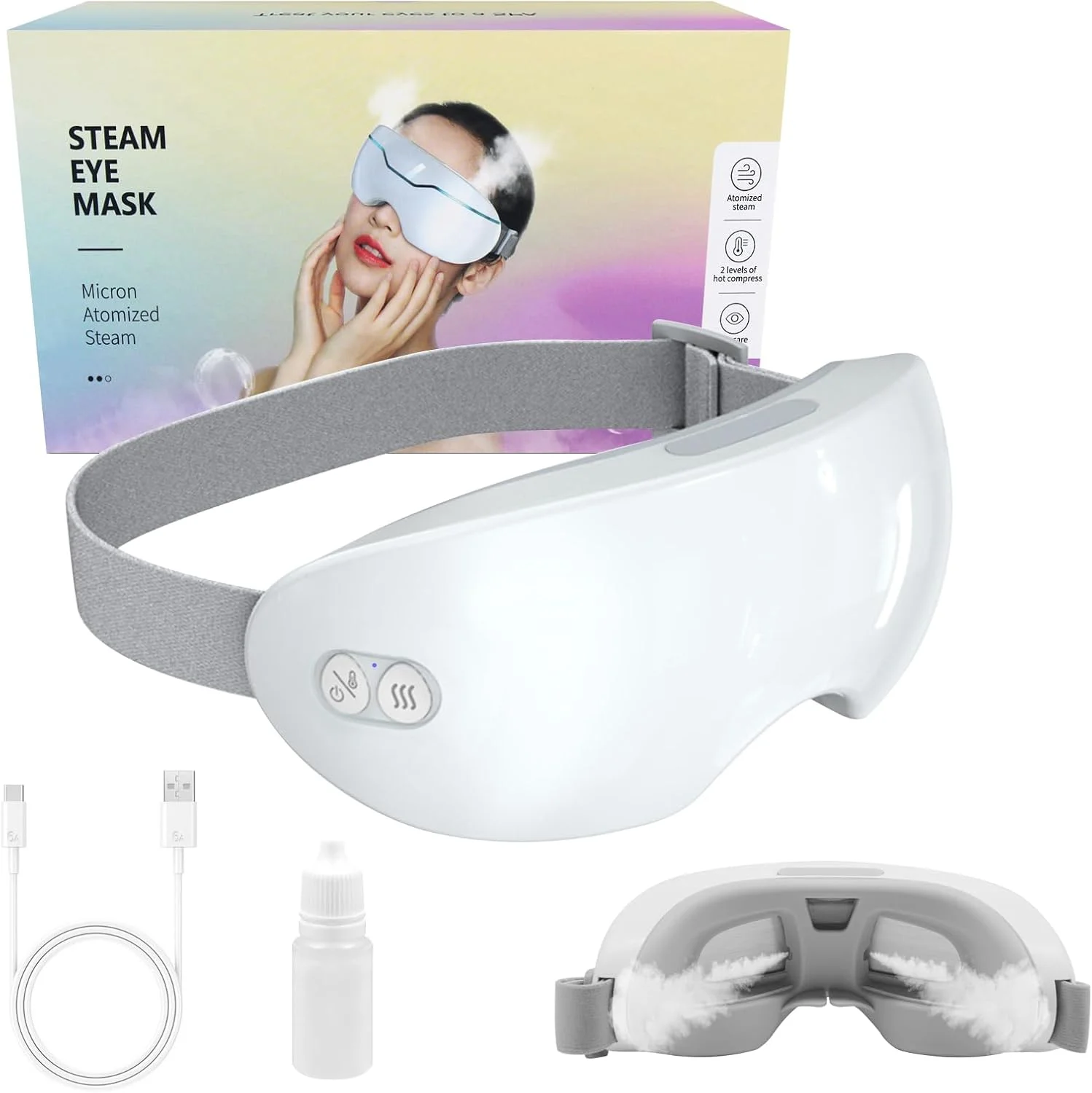 ماسک چشم بخار، ماسک چشم گرمایشی، پد گرم کننده چشم برقی USB، اتمیزاسیون در اندازه میکرون، تسکین دهنده سیاهی دور چشم، خشکی و خستگی زیر چشم (سفید)