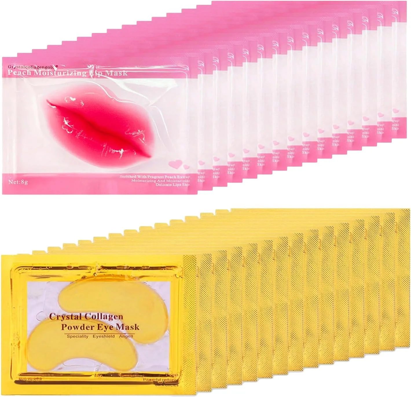 ماسک لب مینیلینگ 30 عددی و ماسک چشم طلای 24 عیار، ماسک چشم کلاژن برای پف و سیاهی دور چشم، تغذیه موثر پوست لب و چشم، پچ های ضد پیری چشم و ماسک لب