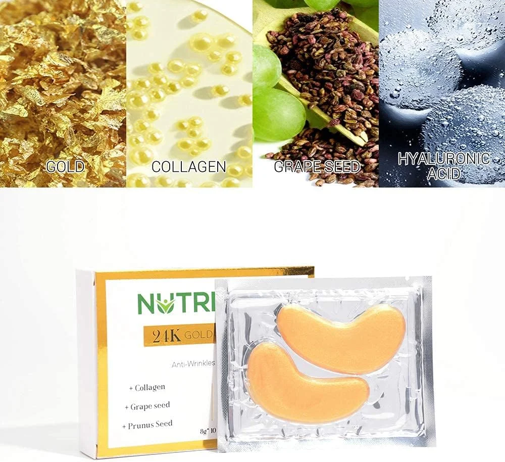پچ های زیر چشم نوتریتک، ماسک زیر چشم کلاژن طلای 24 عیار، ضد پیری، ماسک درمان زیر چشم برای پف، حلقه های تیره و چین و چروک، 10 جفت