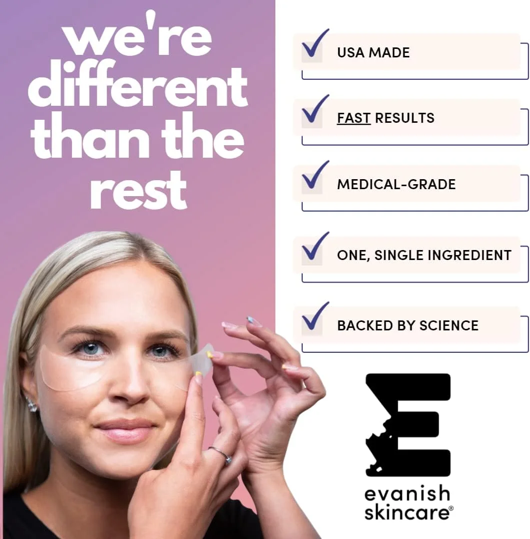 پد زیر چشم و خط خنده Evanish - پدهای آبرسان زیر چشم برای پف و خطوط ریز - ماسک های ژلی سیلیکونی قابل استفاده مجدد - ساخت آمریکا (2 عدد)