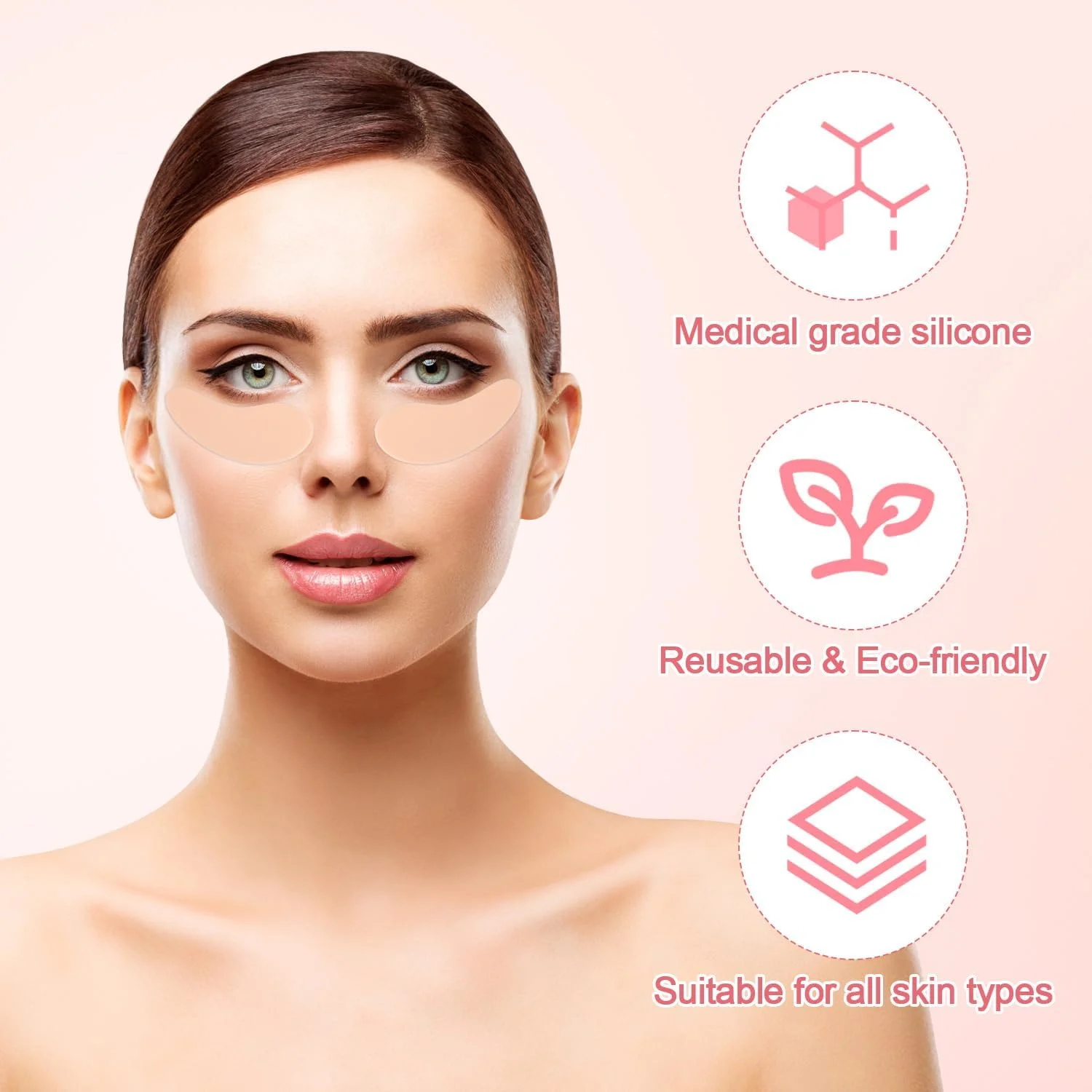 یک جفت پد چشم سیلیکونی قابل استفاده مجدد، پدهای ژلی زیر چشم با اپلیکاتور فلزی کرم دور چشم و جعبه حلبی، ماسک صورت سیلیکونی برای پف و سیاهی دور چشم (رنگ کرم)