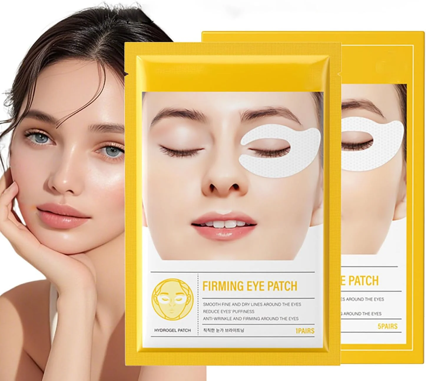 پدهای مراقبت از چشم (5 جفت) - ماسک چشم سفت کننده هیدروژل - ماسک چشم سفت کننده مرطوب کننده 360 درجه - ضد پیری، ضد چروک، روشن کننده حلقه های تیره، کند کننده چروک