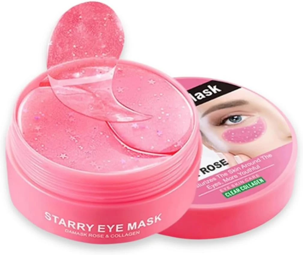 پک 60 عددی پدهای دور چشم کلاژن گل رز ستاره ای - ماسک دور چشم هیدروژل با اسید هیالورونیک و 10 ویتامین - مراقبت از چشم ضد پیری، ضد چروک، سیاهی و پف زیر چشم - ماسک مرطوب کننده دور چشم گل رز