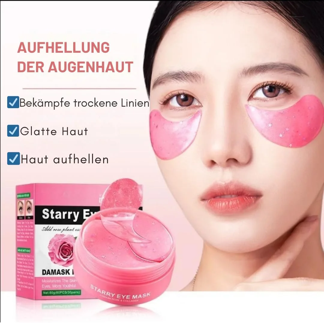 پک 60 عددی پدهای دور چشم کلاژن گل رز ستاره ای - ماسک دور چشم هیدروژل با اسید هیالورونیک و 10 ویتامین - مراقبت از چشم ضد پیری، ضد چروک، سیاهی و پف زیر چشم - ماسک مرطوب کننده دور چشم گل رز