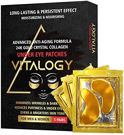 پد زیر چشم ویتالوژی برای سیاهی و چروک | ماسک ضد پیری طلای 24K، پد برای پف و کیسه های زیر چشم | ماسک چشم کلاژن با عصاره های طبیعی و اسید هیالورونیک (بسته 5 جفتی)