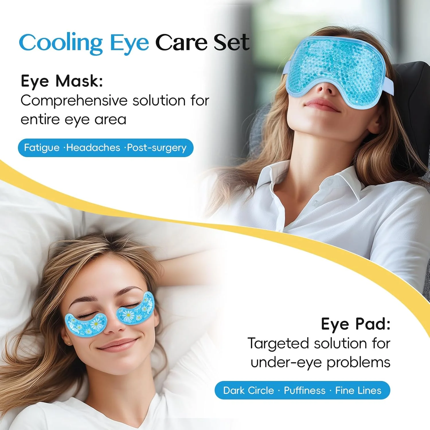 ماسک چشم خنک کننده NEWGO، پدهای زیر چشم ژلی برای سیاهی دور چشم، پف زیر چشم، برای چشم های متورم، میگرن، خشکی چشم، بعد از جراحی، هدیه برای خانم ها