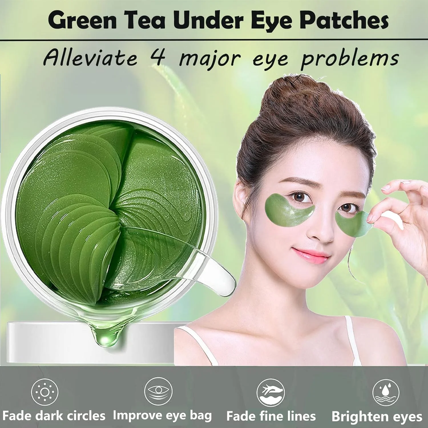 پچ زیر چشم، ماسک چشم چای سبز ماچا برای حلقه های تیره، پف زیر چشم، پچ کلاژن زیر چشم، مرطوب کننده اسید هیالورونیک برای رفع چین و چروک زیر چشم، رفع پف زیر چشم، آبرسان و ضد پیری (30 جفت)