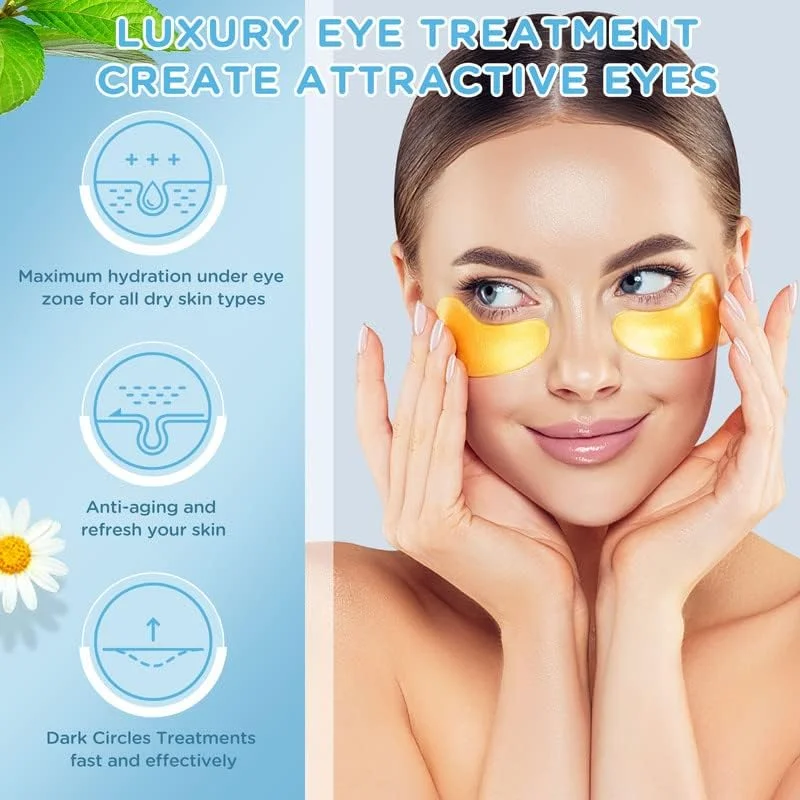 پد زیر چشم 120 عددی - پد چشم طلایی مراقبت از پوست حاوی کلاژن و هیالورونیک اسید برای سیاهی و پف زیر چشم، ضد چروک و آبرسان