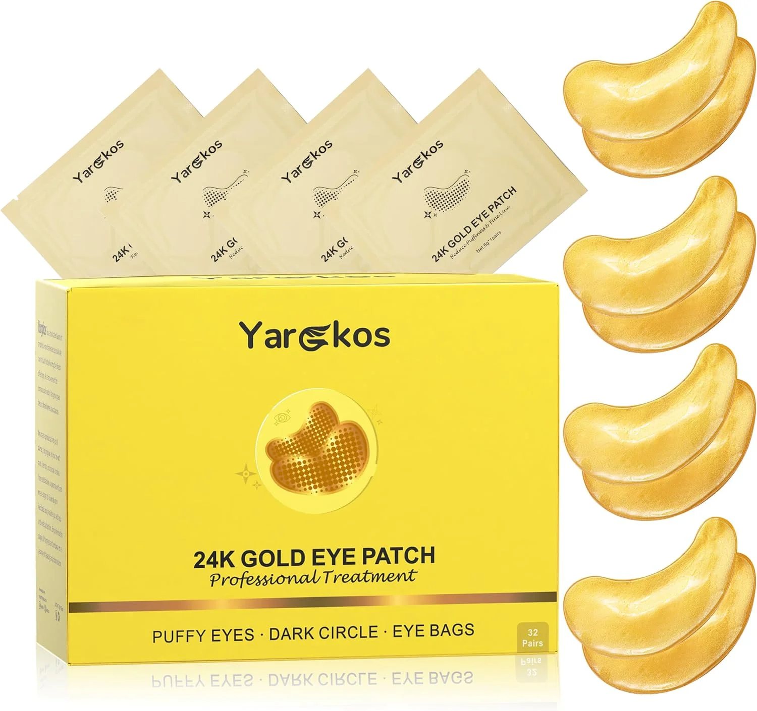 پد زیر چشم طلایی 24K، 32 جفت ماسک چشم طلایی، پدهای آبرسان زیر چشم برای سیاهی دور چشم، ضد چروک و پف، پدهای ژلی چشم برای پف زیر چشم و کیسه های چشم، ست مراقبت از پوست مسافرتی زنانه و مردانه