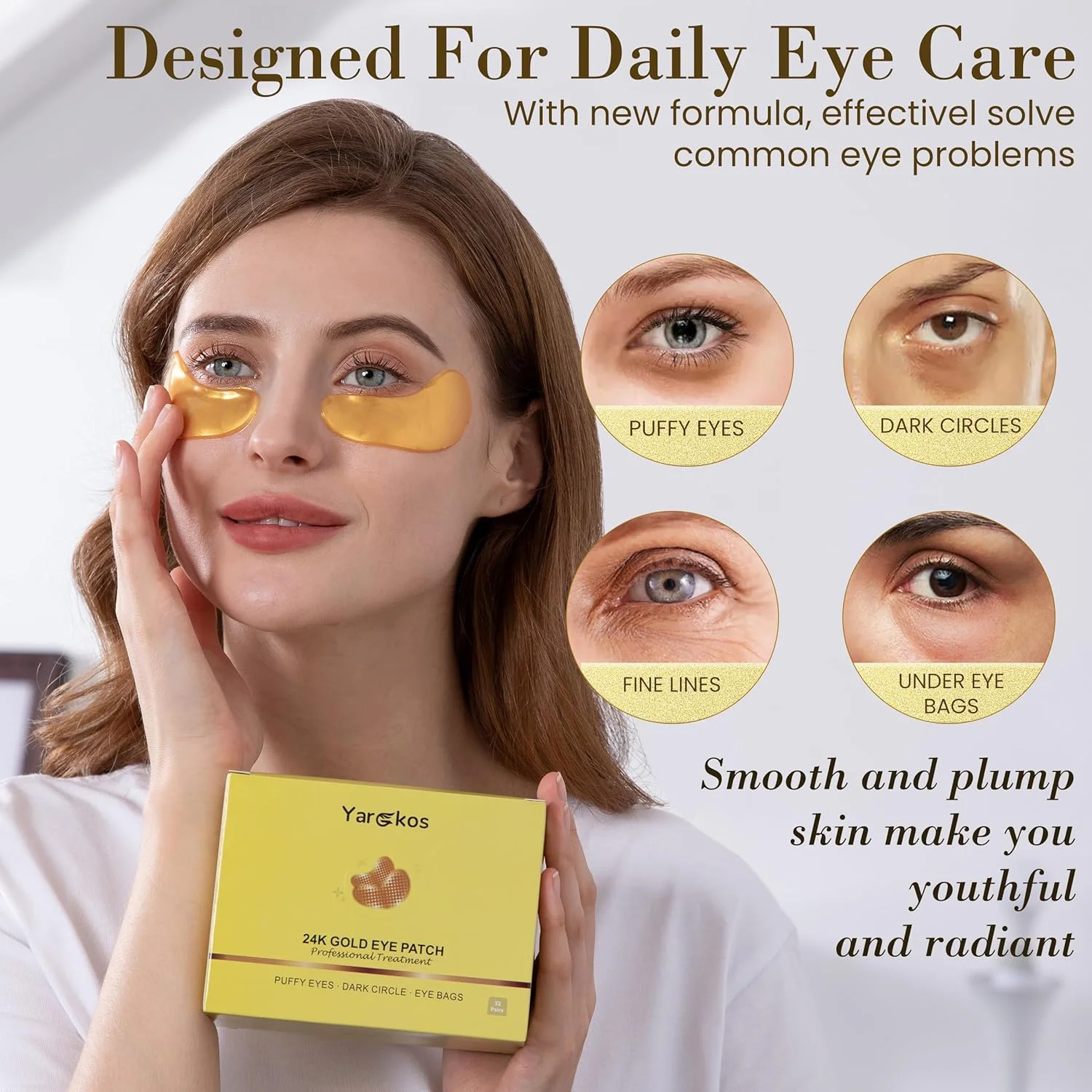 پد زیر چشم طلایی 24K، 32 جفت ماسک چشم طلایی، پدهای آبرسان زیر چشم برای سیاهی دور چشم، ضد چروک و پف، پدهای ژلی چشم برای پف زیر چشم و کیسه های چشم، ست مراقبت از پوست مسافرتی زنانه و مردانه