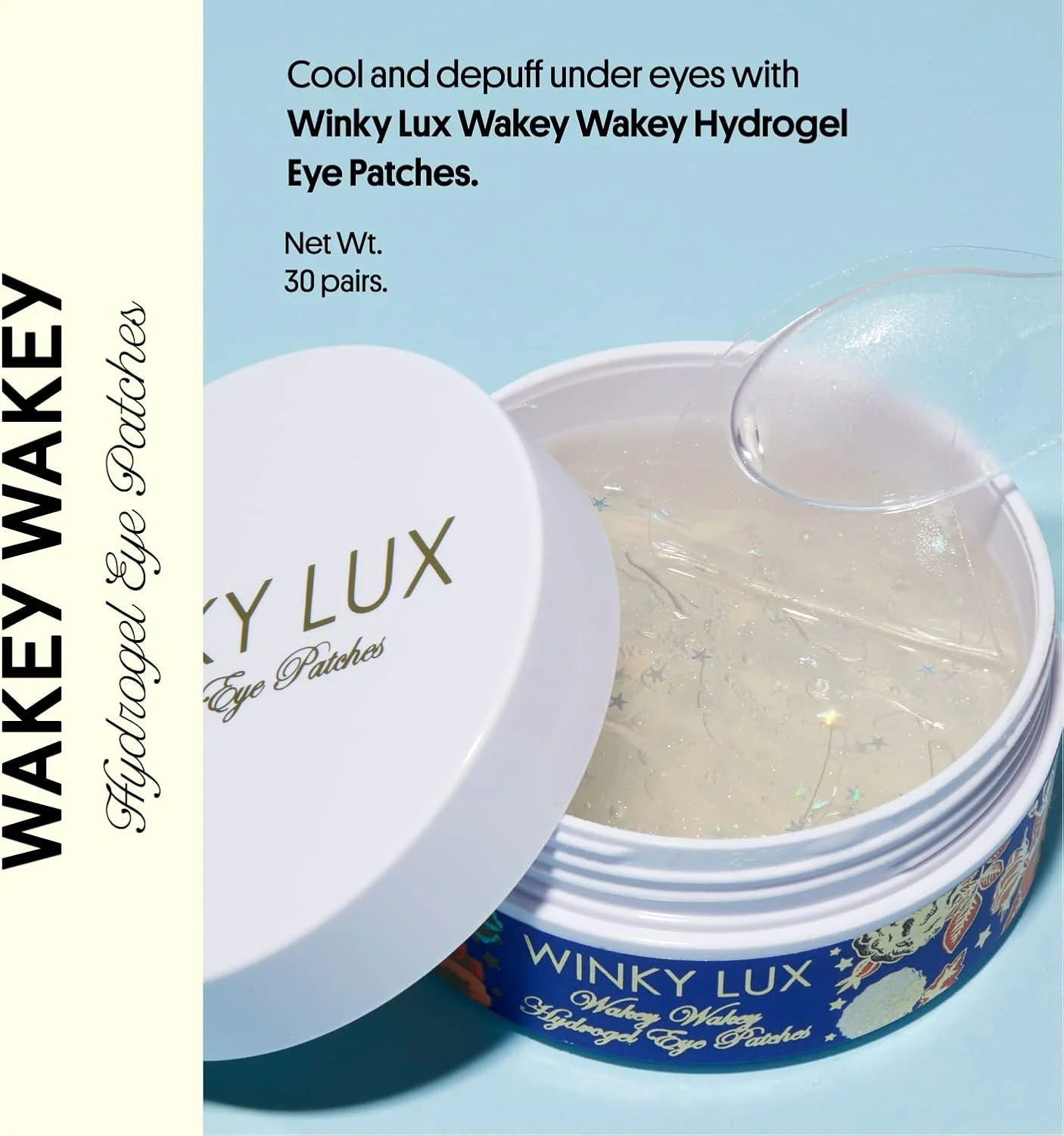 پچ های زیر چشم هیدروژلی Winky Lux Wakey Wakey، برای پف، سیاهی و کیسه های زیر چشم حاوی کافئین، ویتامین C و اسید هیالورونیک