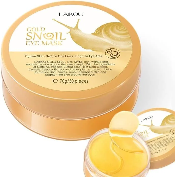 ماسک دور چشم حلزون طلایی، 50 عدد پد زیر چشم برای پف زیر چشم، ماسک های کلاژن دور چشم برای سیاهی دور چشم و مرطوب کننده و کاهش خطوط ریز، احیا و شاداب کننده پوست (طلایی و حلزون)