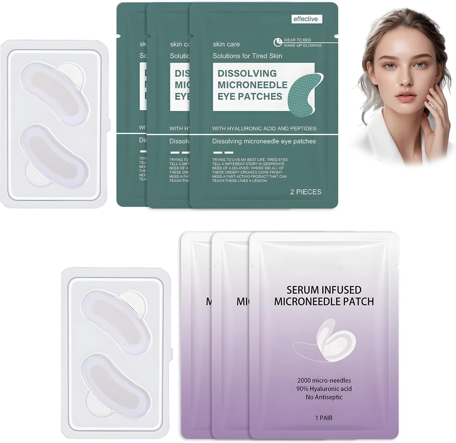 پچ های میکرونیدل هیالورونیک، پچ های ضد چروک برای پف و سیاهی زیر چشم، 6 عددی