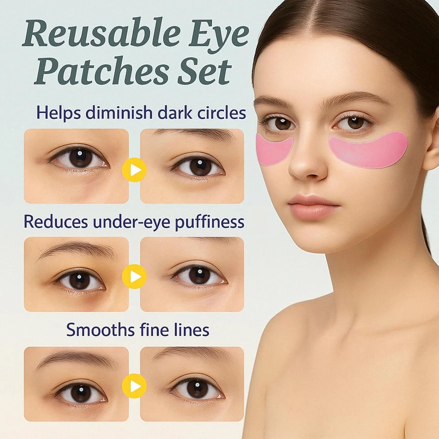 2 عدد ماسک زیر چشم سیلیکونی قابل استفاده مجدد - سازگار با محیط زیست، آبرسان و پشتیبانی از استحکام پوست، کمک به کاهش خطوط ریز، پف چشم، حلقه‌های تیره - پدهای ژلی ضد حساسیت برای چشم‌های خسته