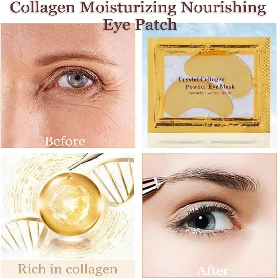 ماسک چشم و لب طلای 24 عیار، پدهای زیر چشم کلاژن ژلی کریستالی ضد چروک برای پف چشم، پدهای مراقبت از لب و چشم خنک کننده و ژل مرطوب کننده برای سیاهی و چروک