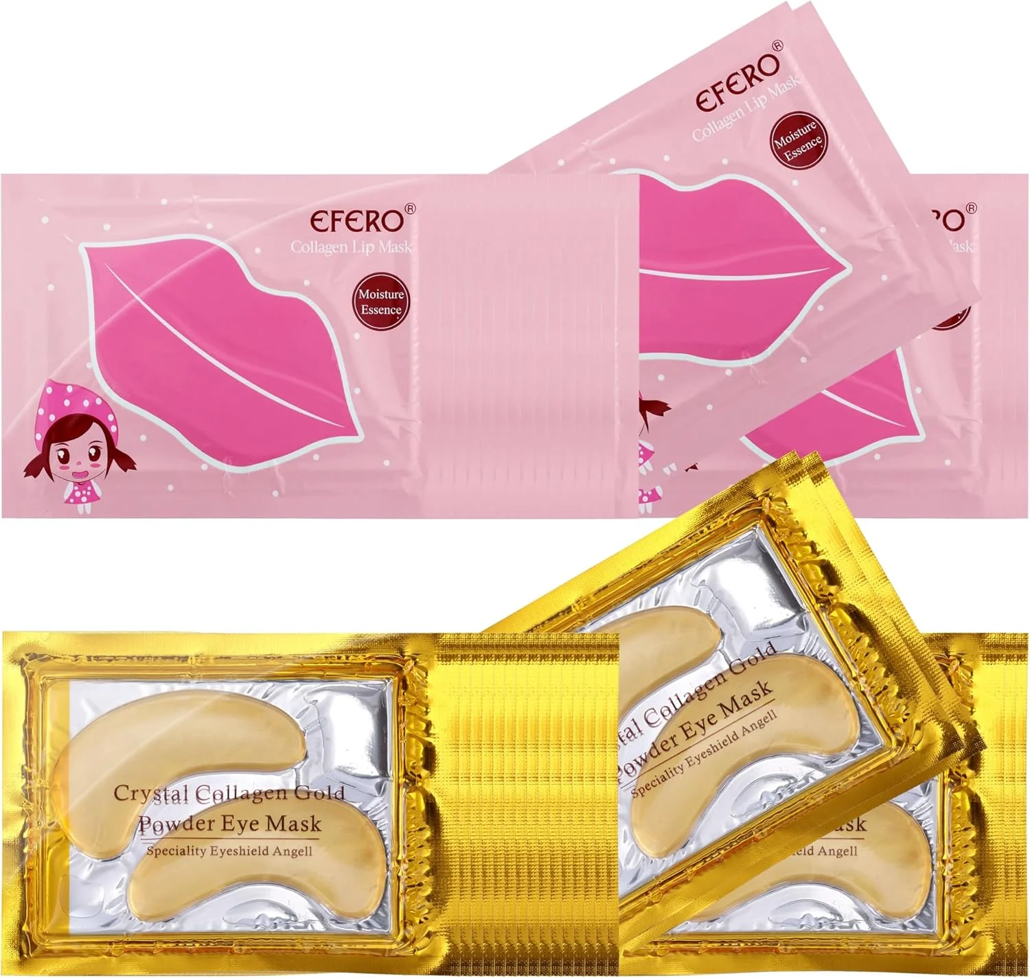 مجموعه 40 عددی ماسک لب کریستالی کلاژن و ماسک زیر چشم طلایی، ژل مرطوب کننده طبیعی، ضد پیری، ضد خشکی، آبرسان، کاهش پف، سیاهی دور چشم و چین و چروک، پدهای لب و چشم برای زنان و مردان